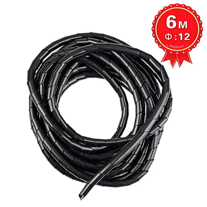 12mmWrapping Range9mm65mm Spiral Cable Wrap Spiral Wire Wrap Cord for Computer Electrical Wire Organizer Sleeve Hose RoHS Black Dia 12MMLength 6M