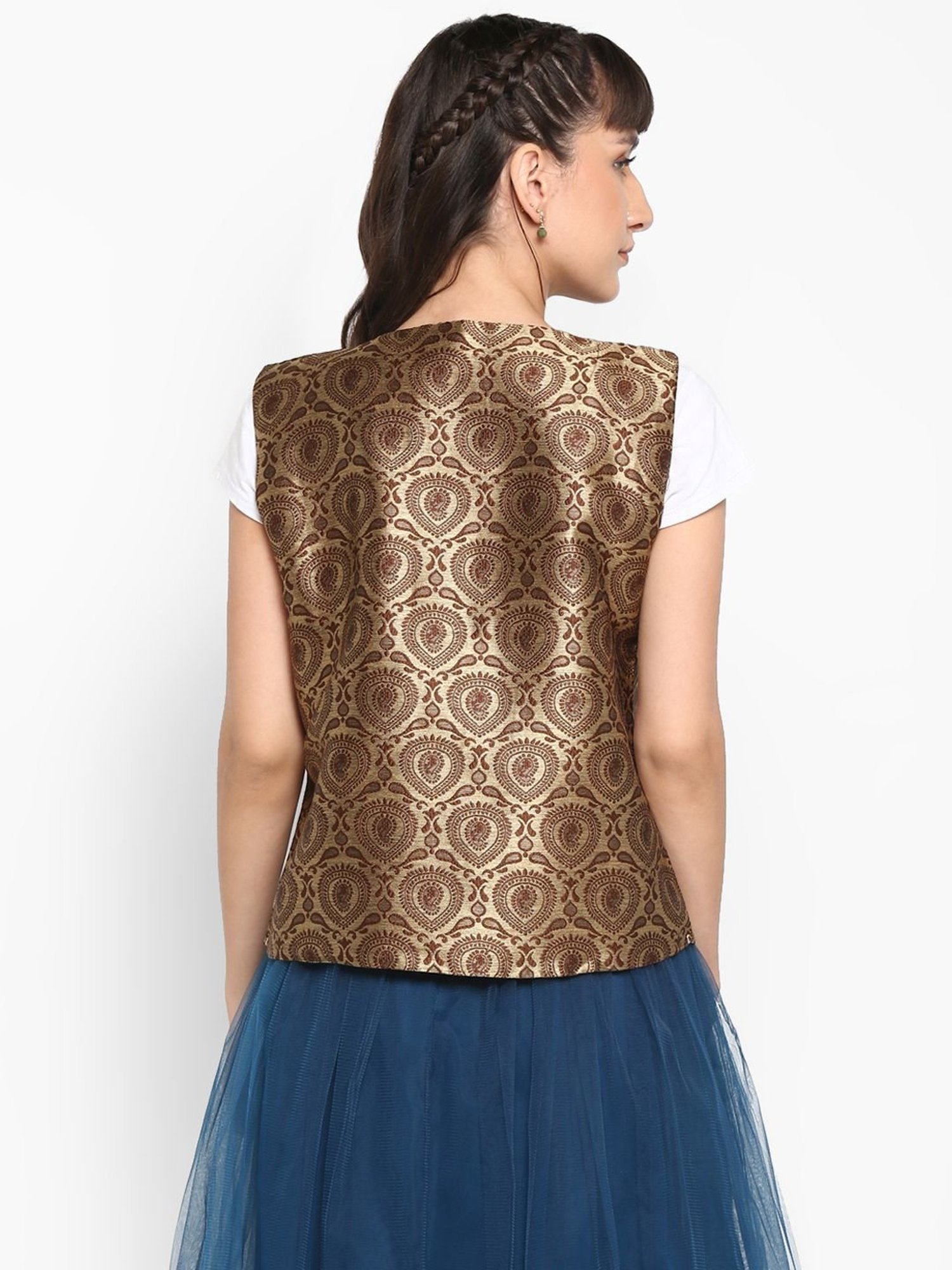 Hangup Brown Jacquard Pattern Shrug