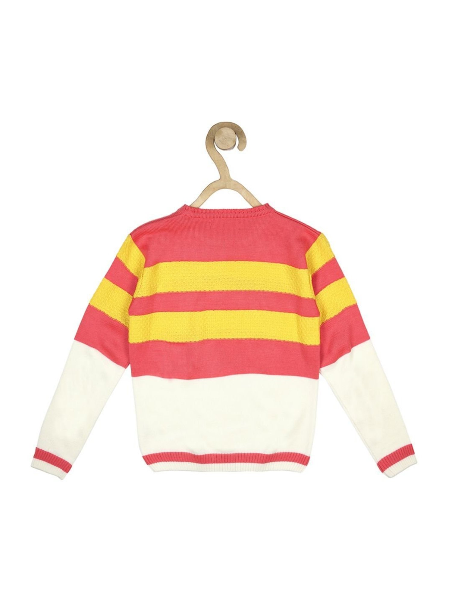 Allen Solly Junior Pink & Yellow Color Block Full Sleeves Sweater