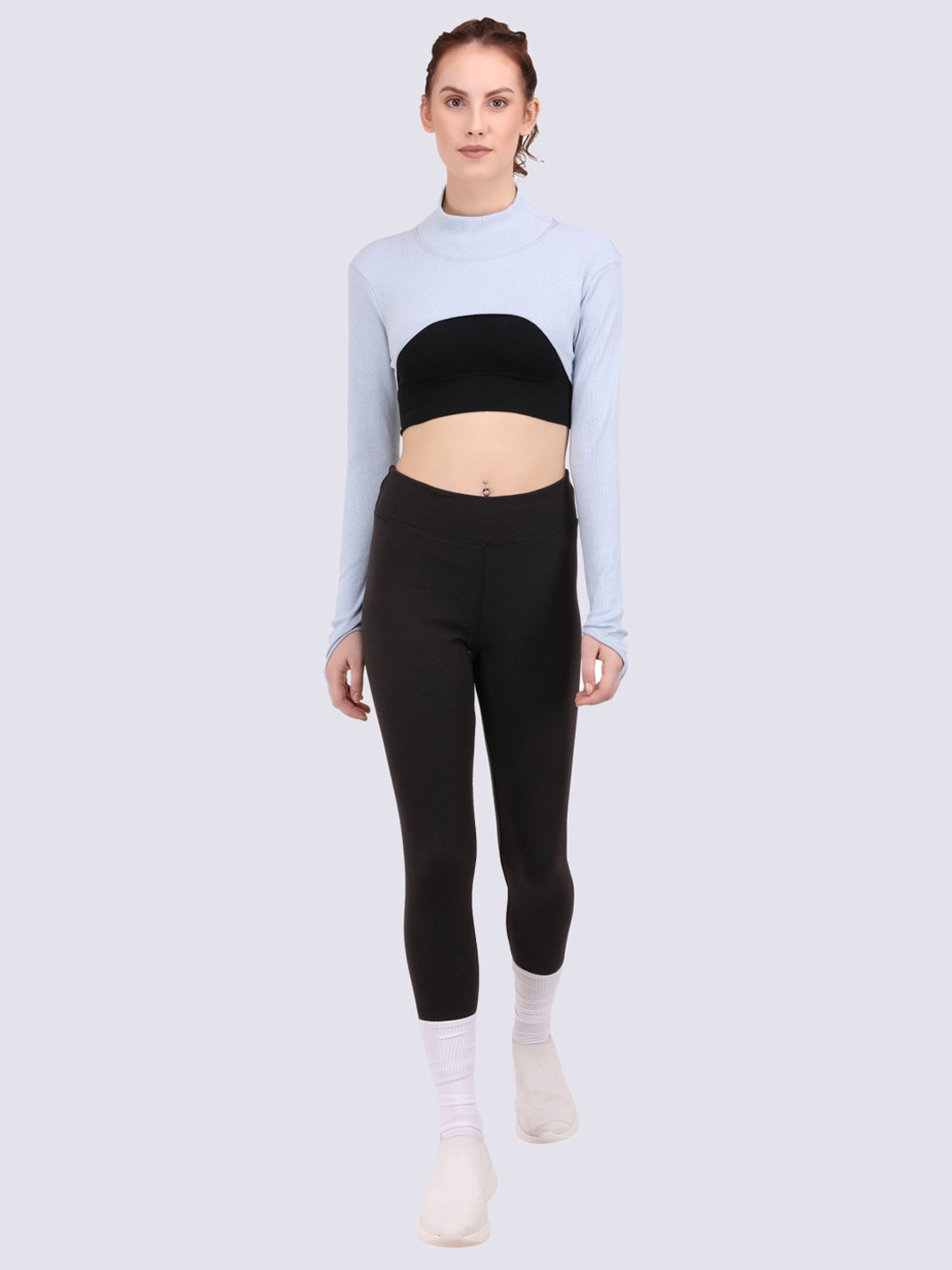 EVERDION Grey Cotton Sports Crop Top