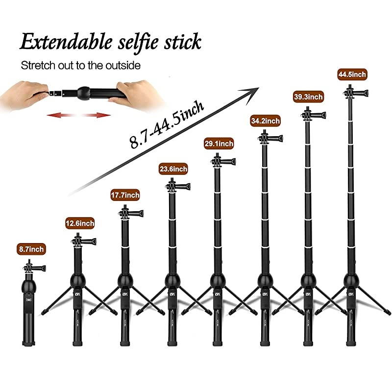 Stick All in one Portable 45 Inch Stick Tripod Phone Tripod Stand with Wireless Remote for iPhone 11 Pro Max Xs Xr X 8 7 6 Plus Android Samsung Huawei OnePlus GoPro Max Hero8