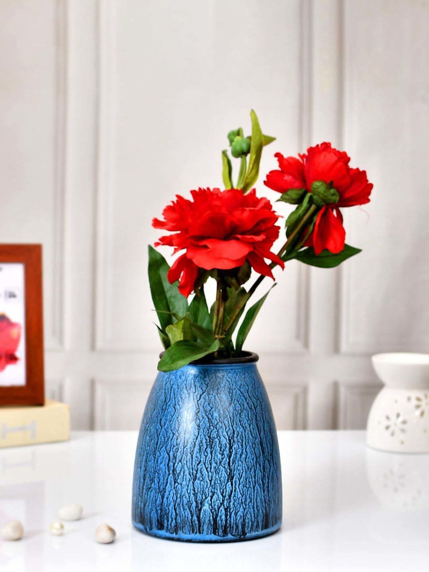 Tayhaa Blue Ceramic Artistic Pattern Cylindrical Vase