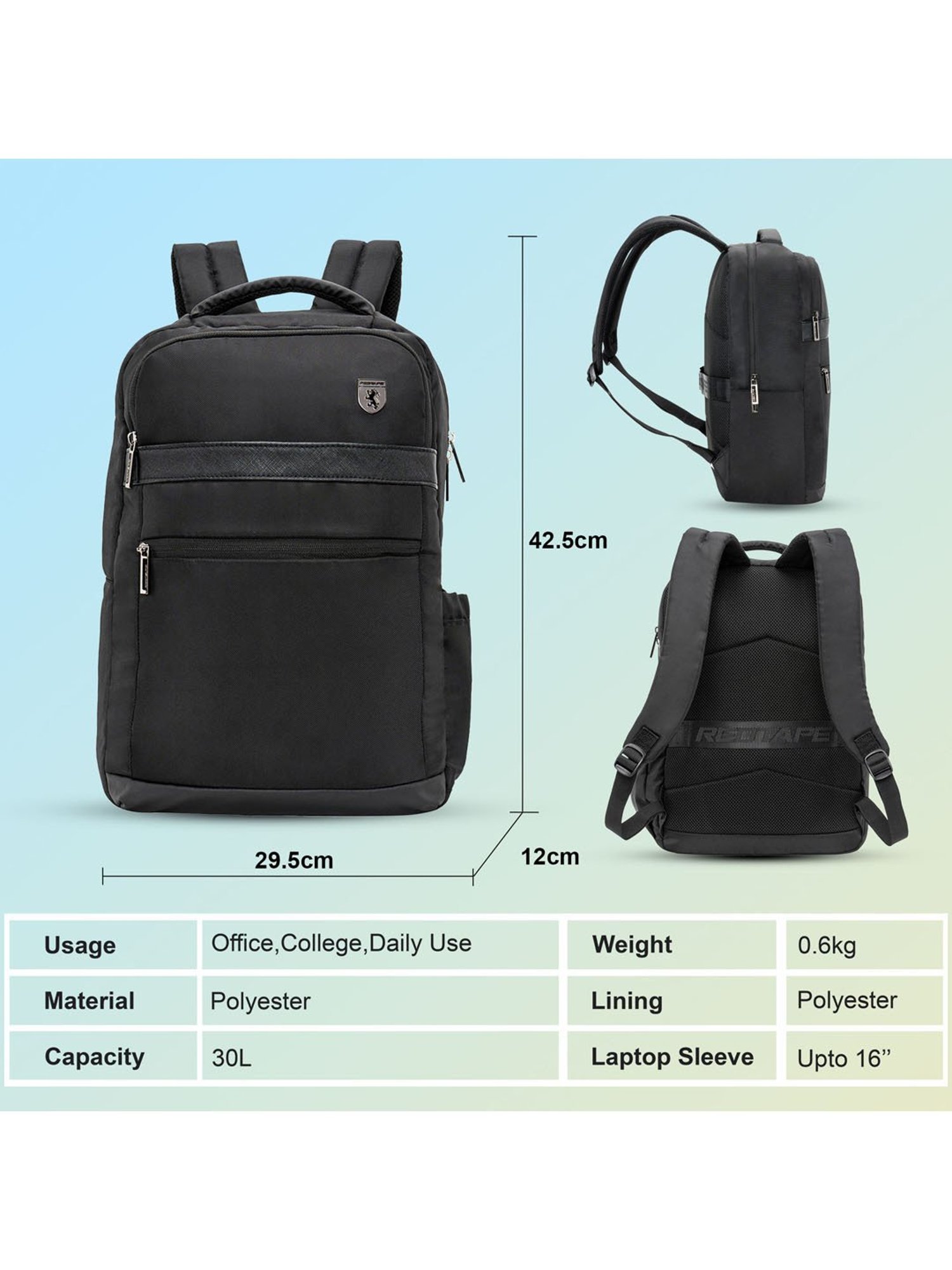 Red Tape 30 L Black Large Laptop Backpack