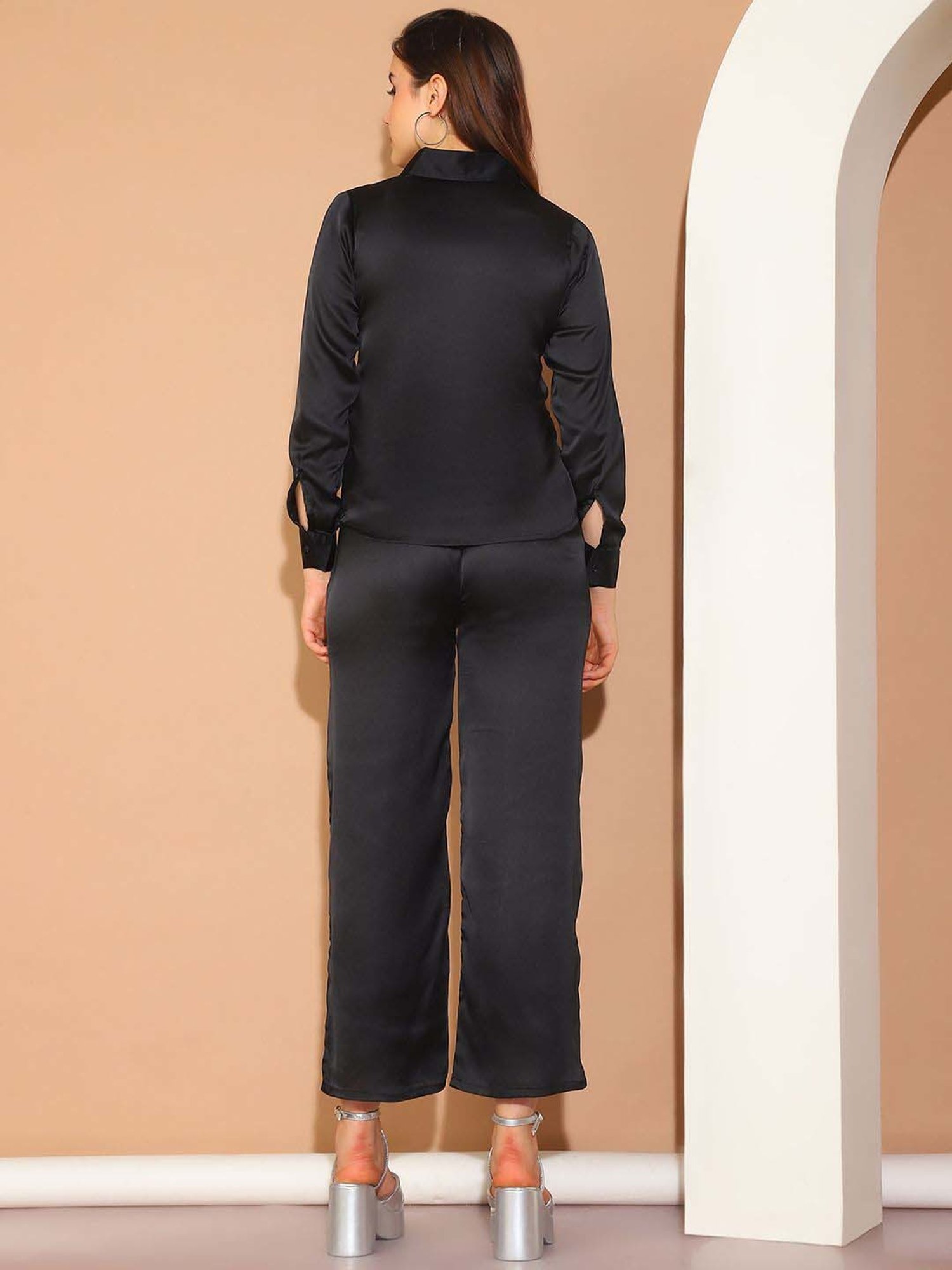 Indian Needle Black Embellished Shirt Pants Set