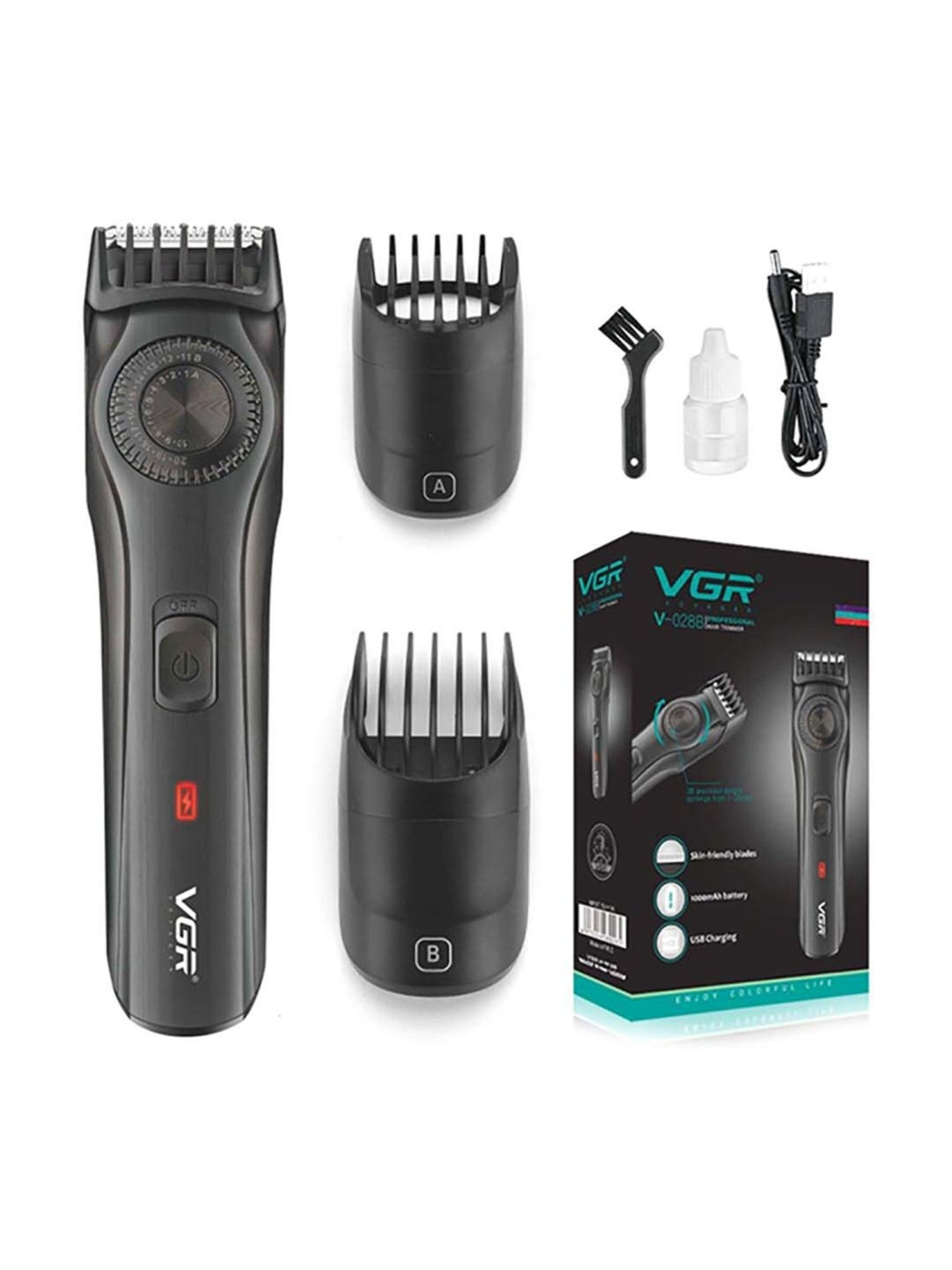 VGR V-028B Professional Corded and Cordless Hair Trimmer - 90 min Runtime (Black)