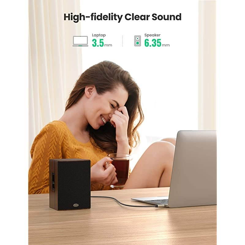 635mm 14quot Male to 35mm 18quot Male TRS Stereo Audio Cable with Zinc Alloy Housing and Nylon Braid Compatible for iPod LaptopHome Theater Devices and Amplifiers 3FT