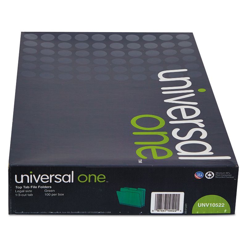 UNIVERSAL File Folders 1/3 Cut One-Ply Tab Legal Bright Green/Light Green 100/Box 10522