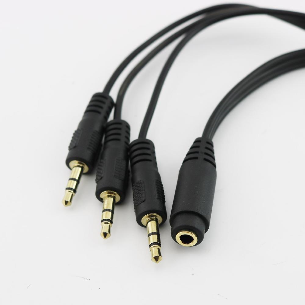 Gold Plated 3.5mm TRS Stereo Female 3 Pole Jack to 3x 1/8" 3 Pole Male Plug Audio Headphone Adapter Splitter Cable 30cm/1ft (1pcs)