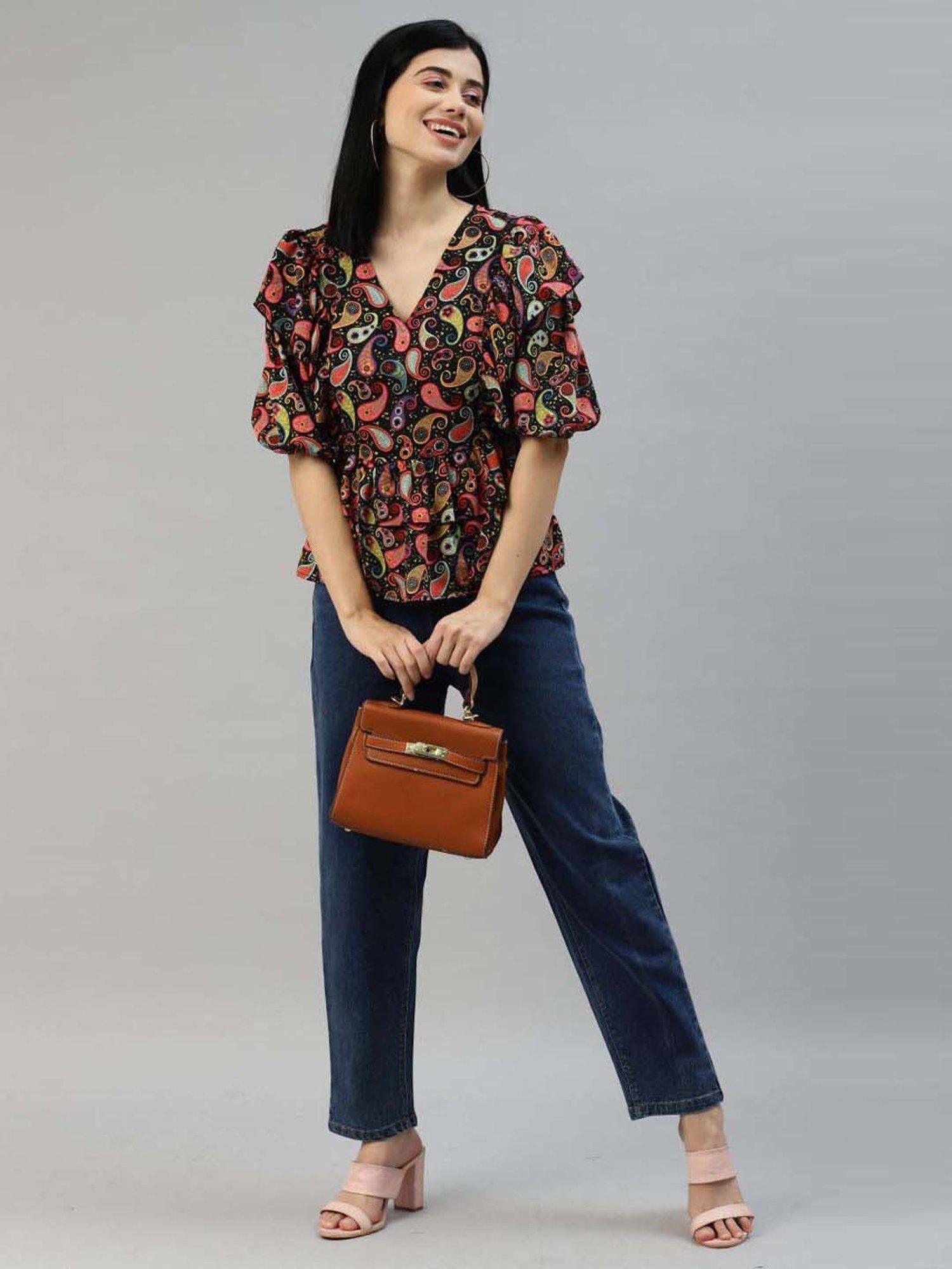 Melon by PlusS Black Paisley Print Top