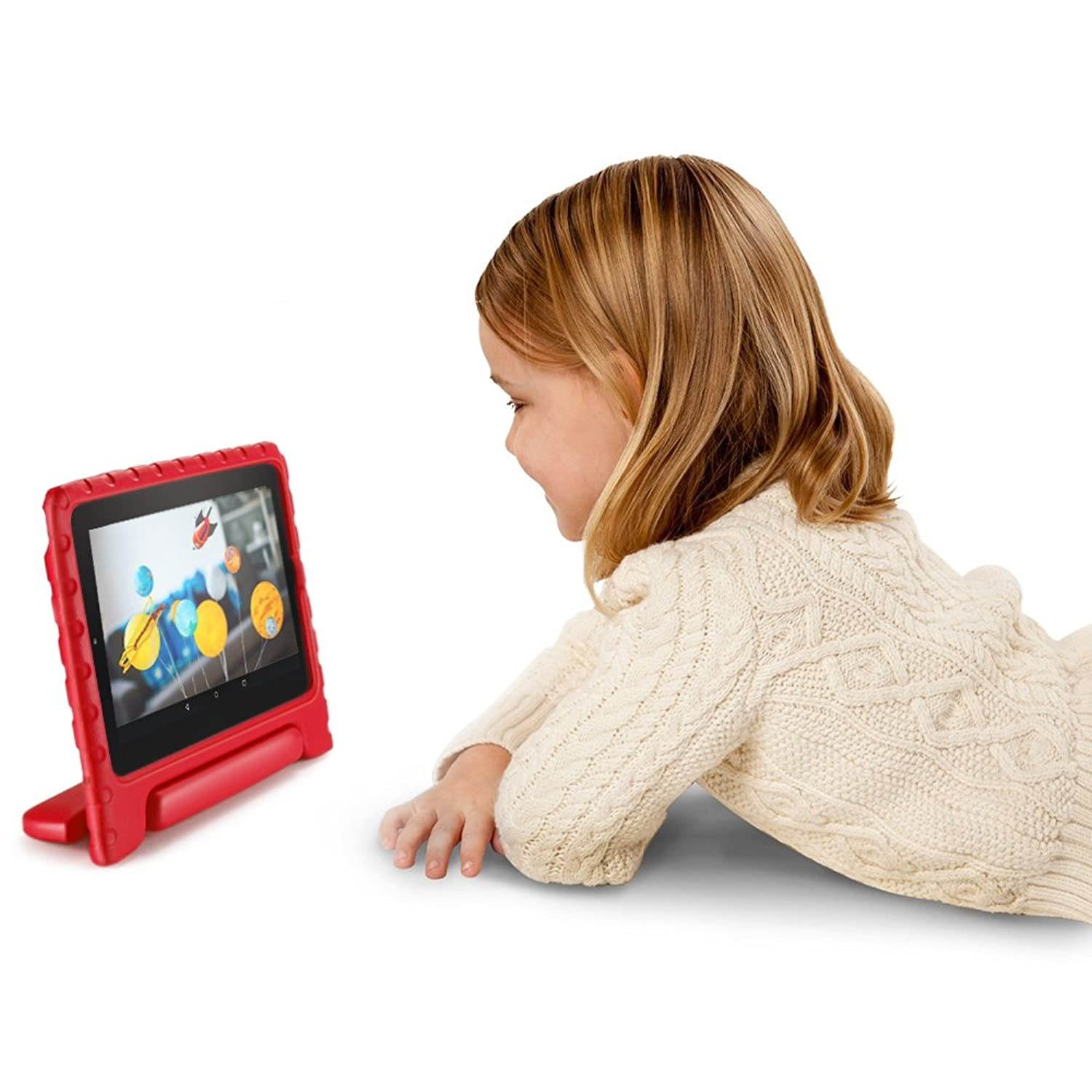 TNP Shock Proof Case for All New Fire 7 Tablet (7th Gen, 2017 Release) - For Kid Friendly Child Proof Anti Slip Impact Drop Light Weight Convertible Handle Stand Cover Protective Case (Red)