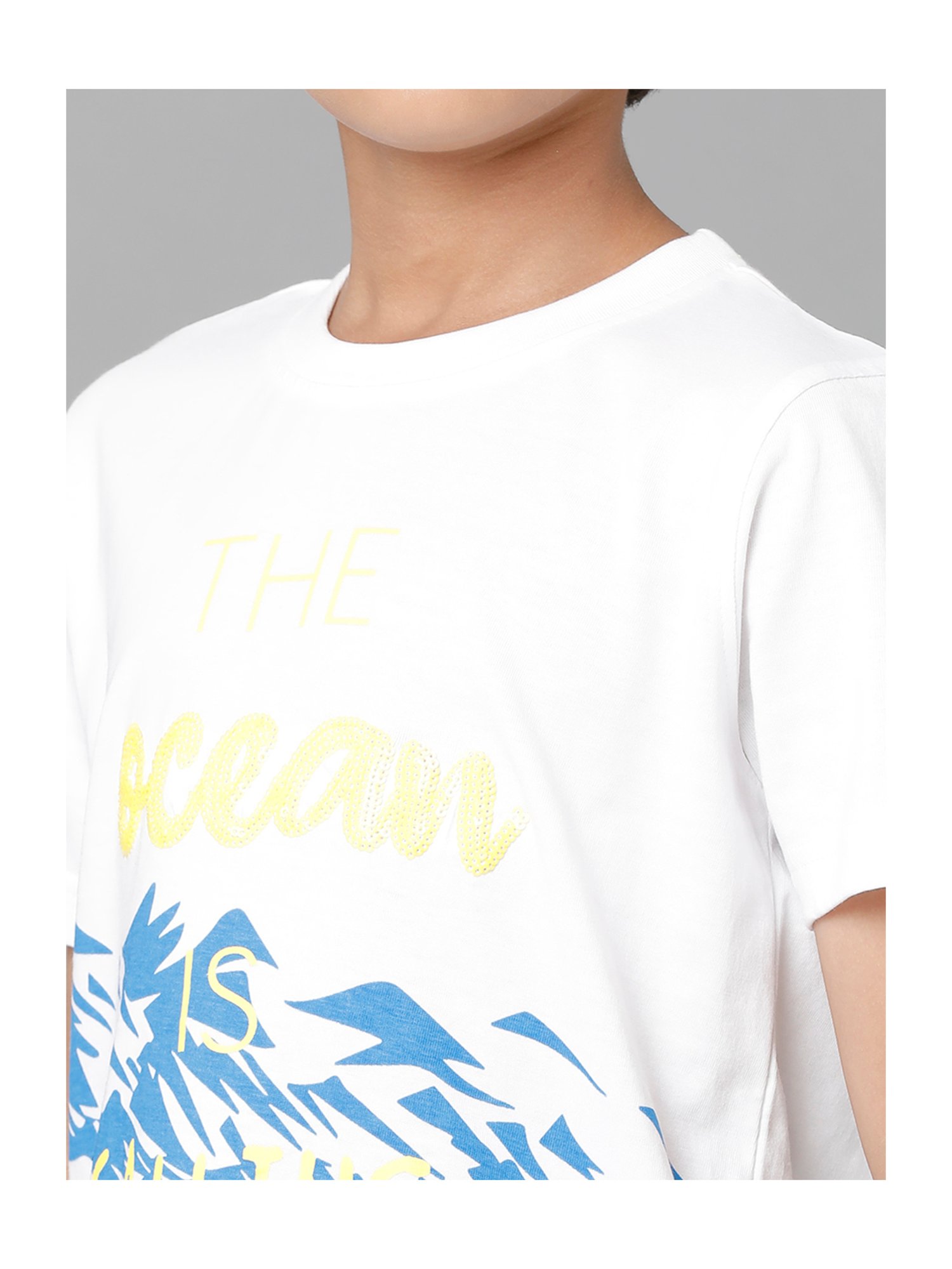 Under Fourteen Only Kids White Printed T-Shirt