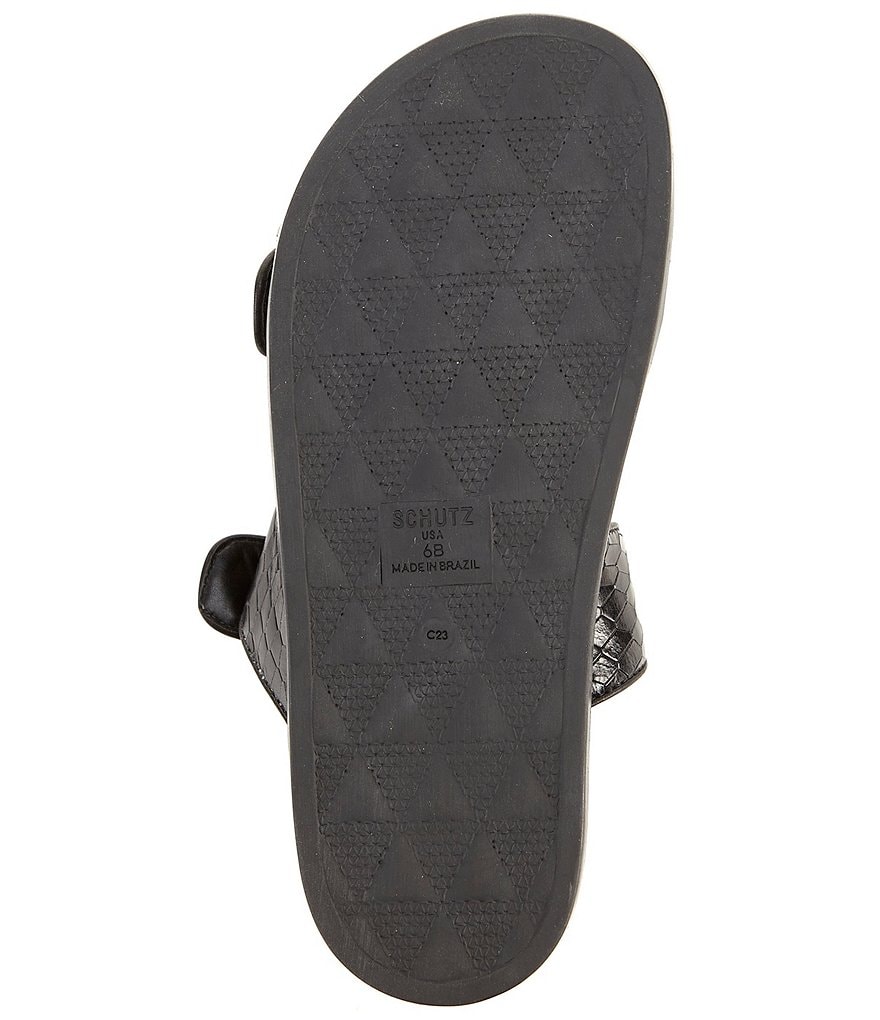 Schutz Ariel Leather Crystal Buckle Detail Flatform Footbed Sandals