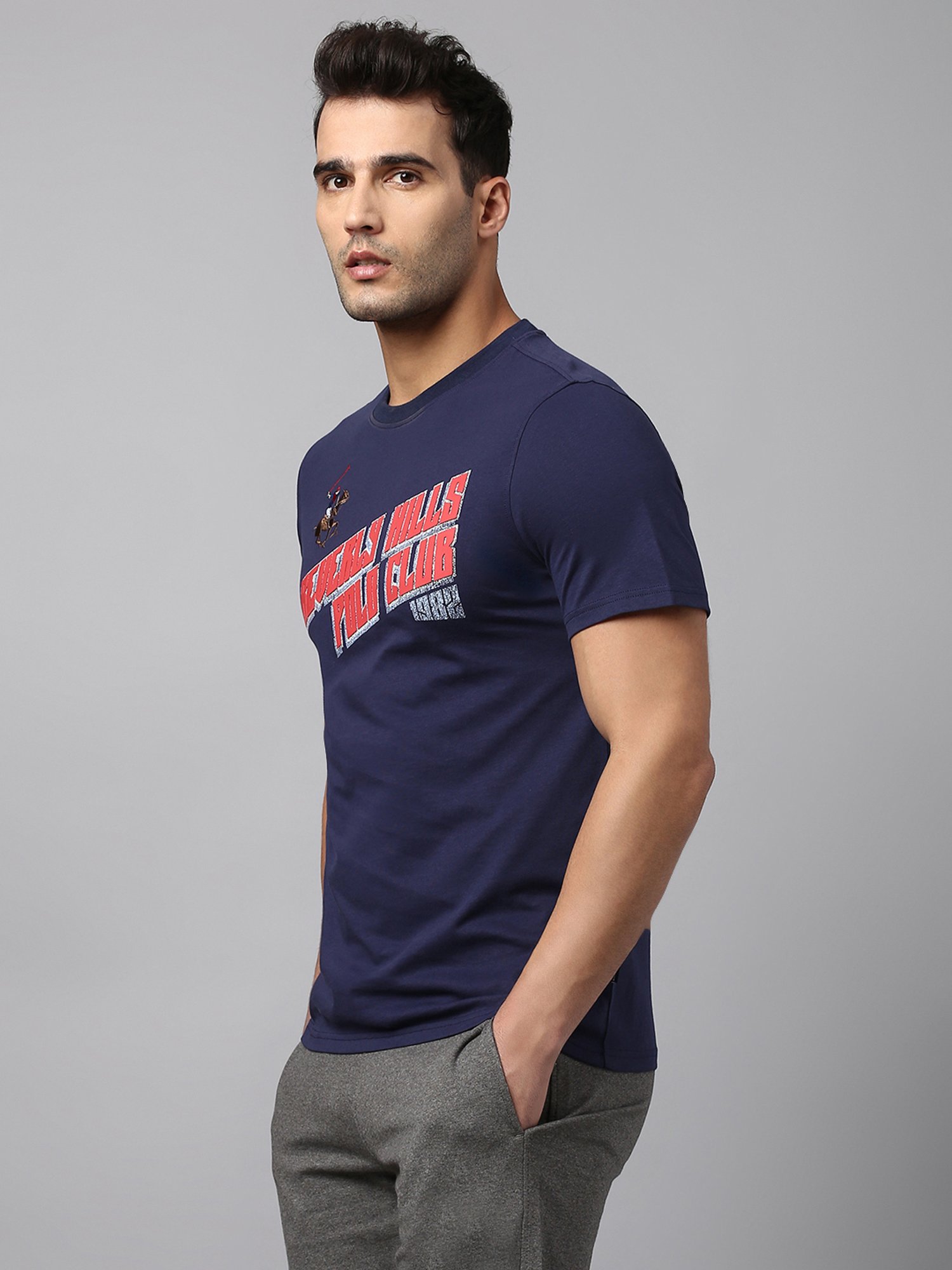 Beverly Hills Polo Club Navy Regular Fit Cotton Crew T-Shirt