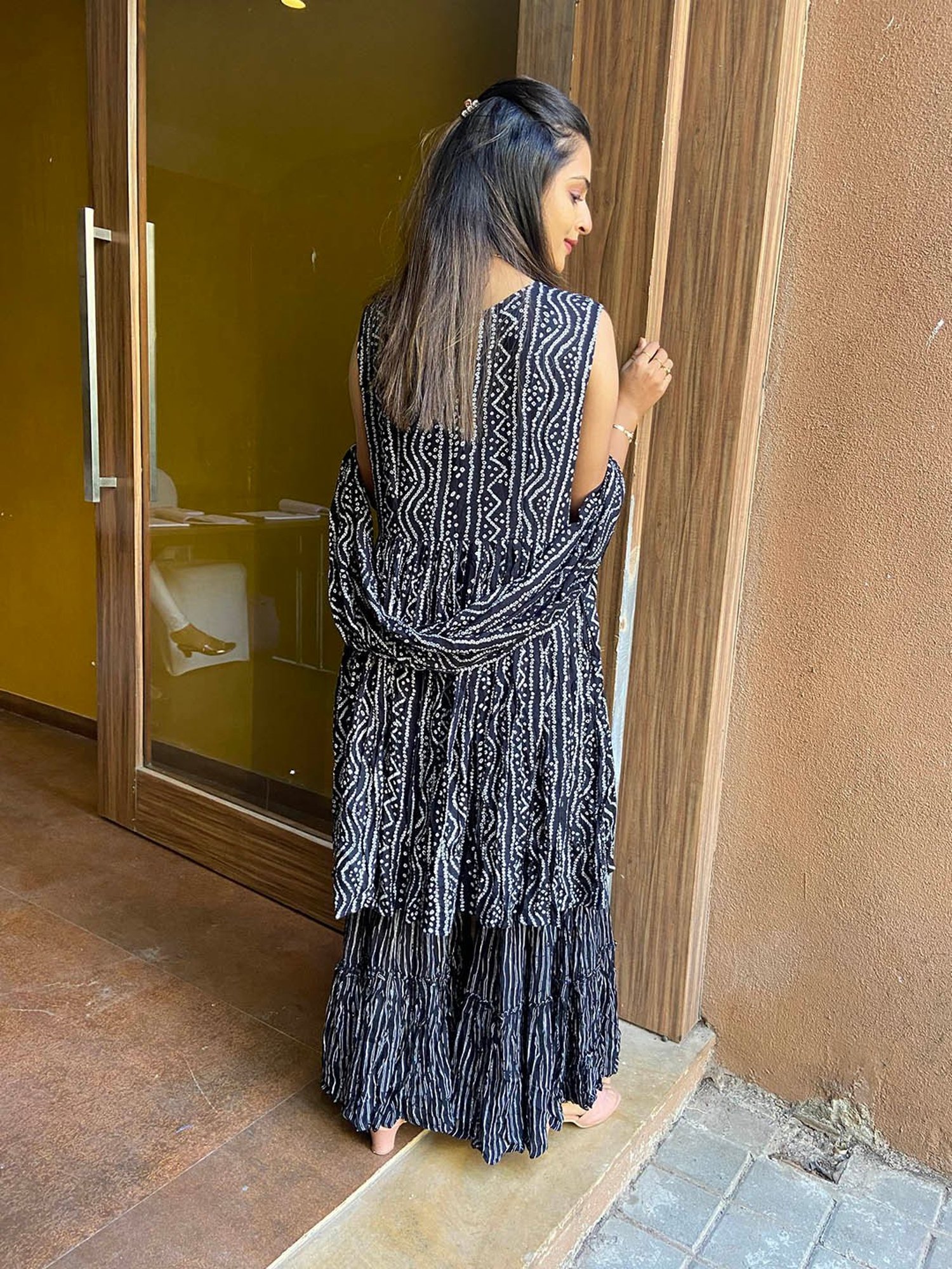 URBAN MYSTIC Black Rayon Embroidered Kurta & Sharara Set