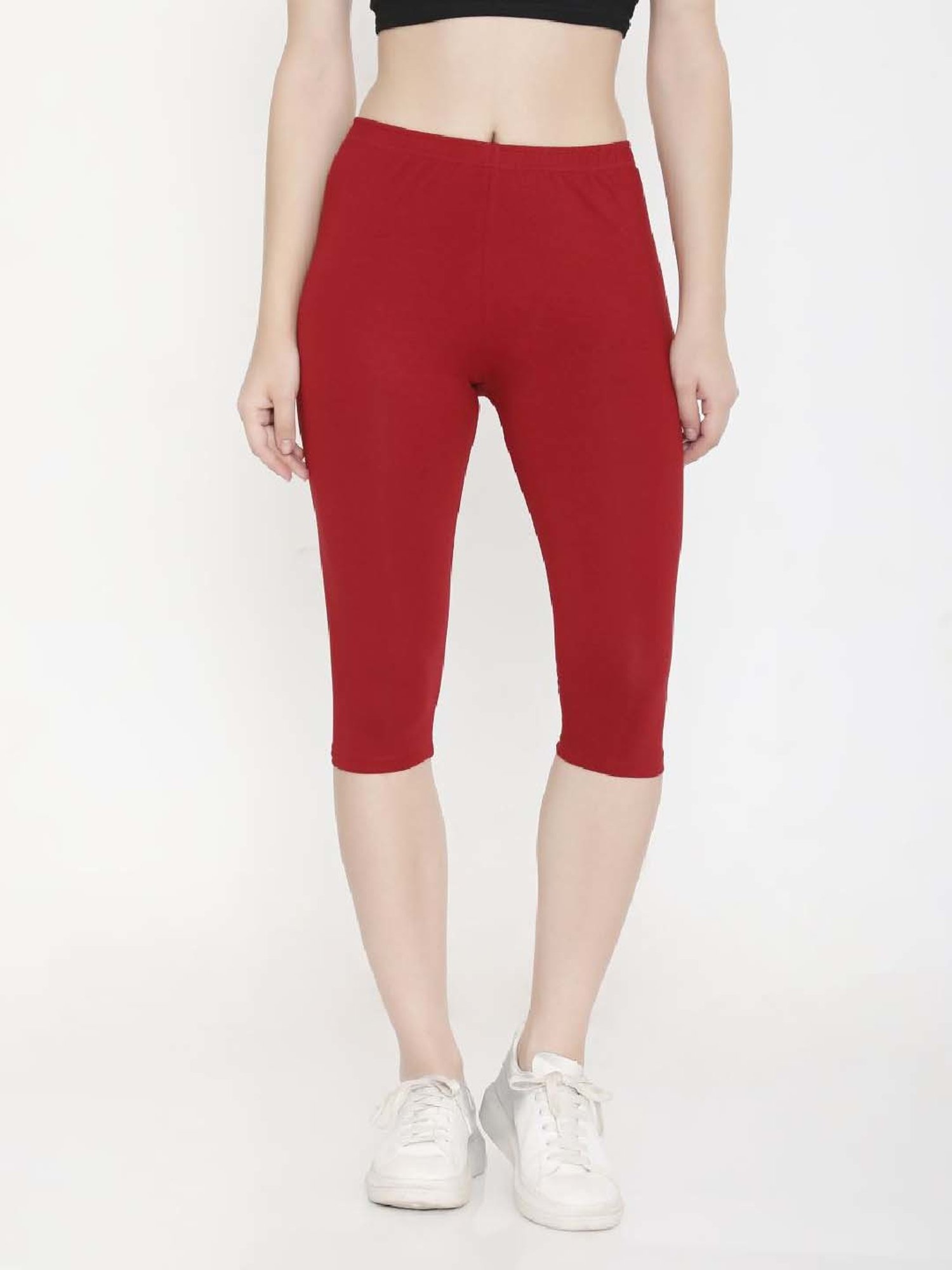 FEELINGS Maroon Cotton Plain Capris