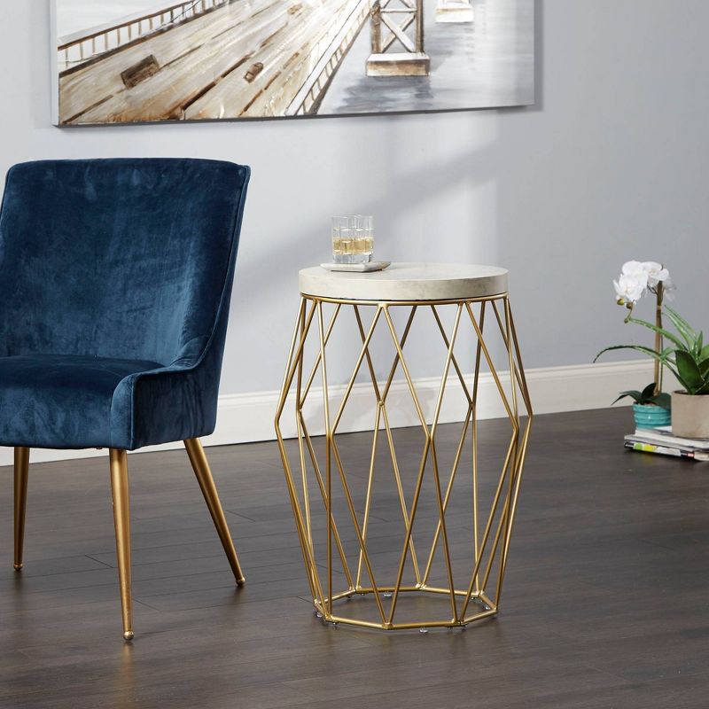 Geometric Wire Accent Table with Faux Marble Top Gold - Silverwood