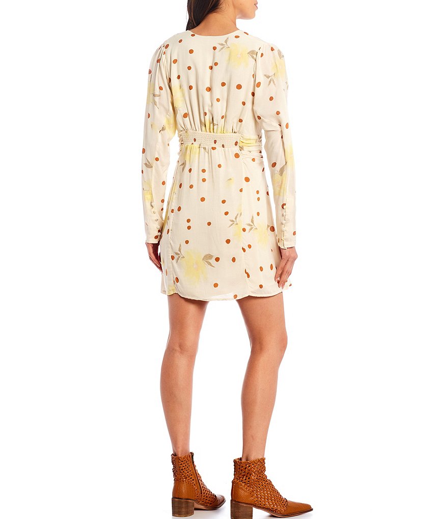 Free People Date Night Long Sleeve V-Neck Mini Dress