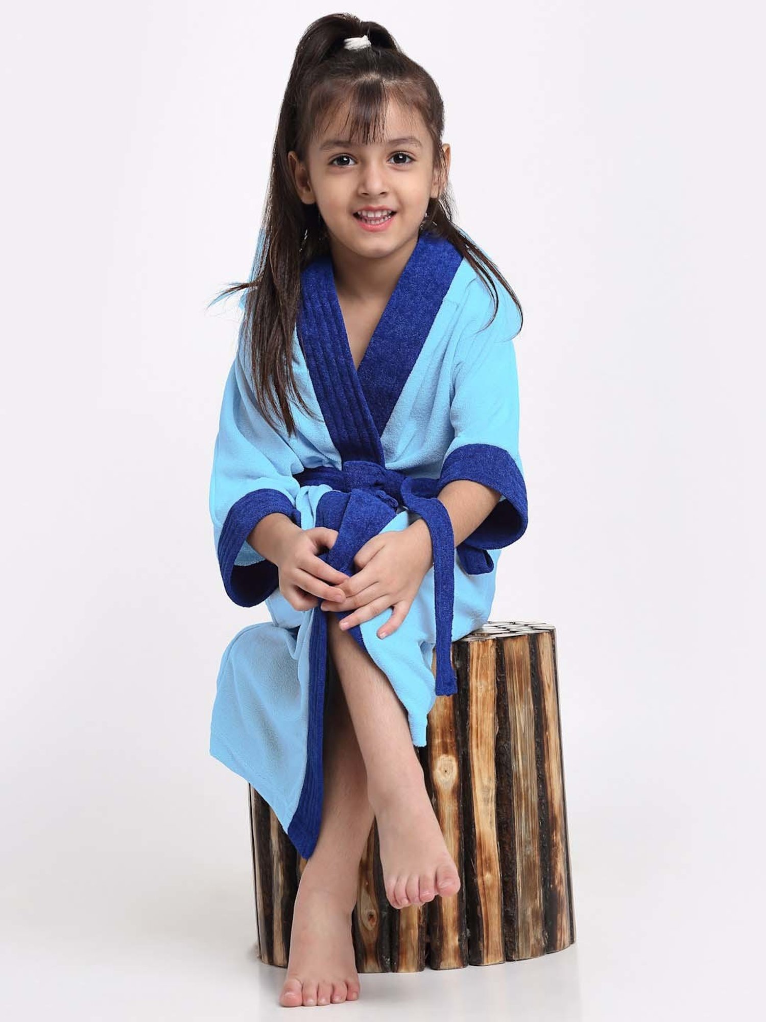 Creeva Melodious Black & Turkish Micro Terry 225 GSM Kids Hooded Bathrobe 4-5 Years With Pocket