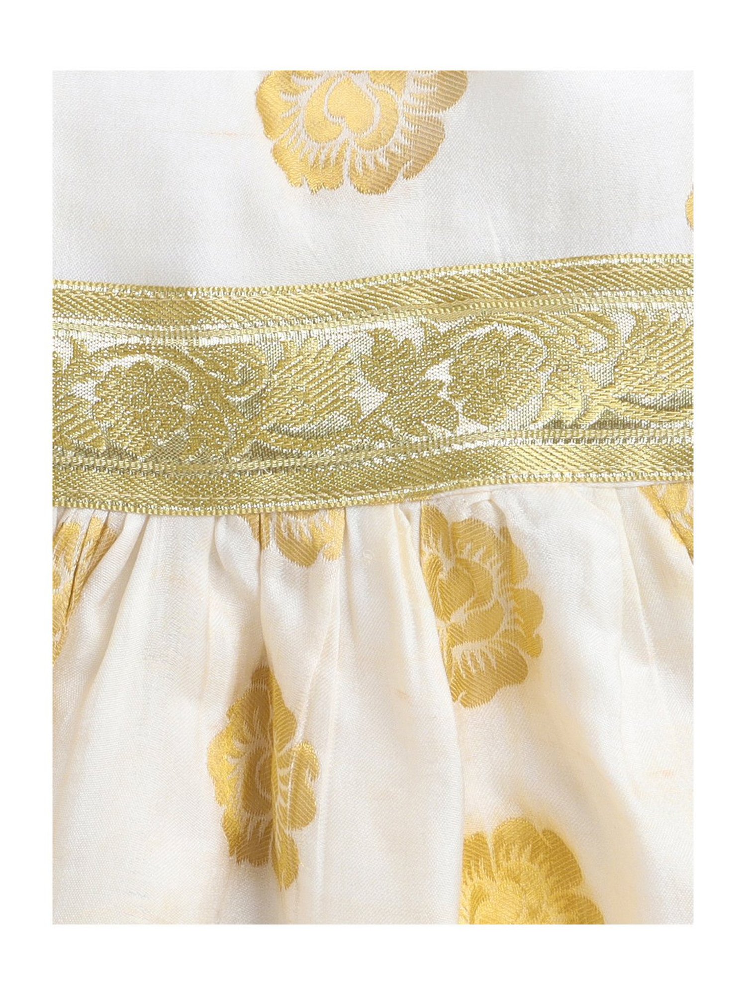 Many Frocks Kids Cream Embroidered Dress