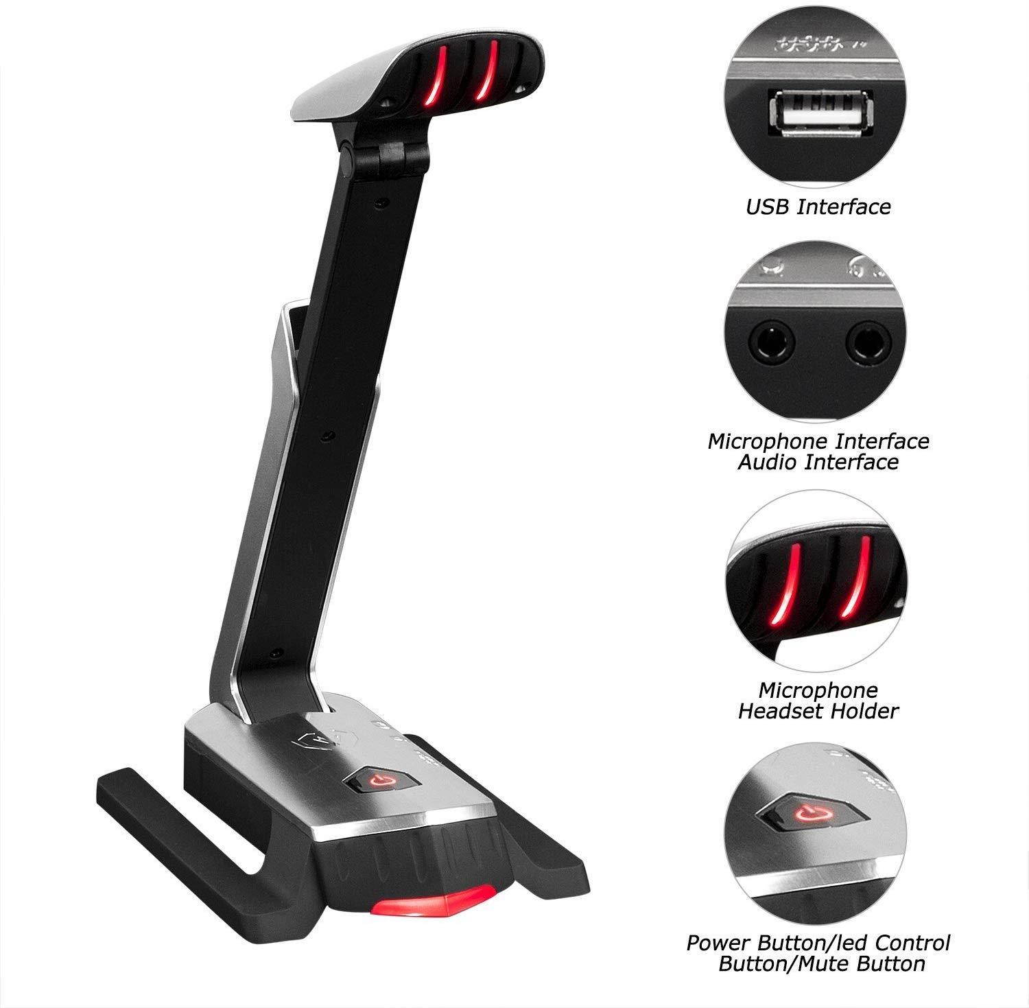 Beexcellent Desktop USB Computer Microphone Flexible for PC, Laptop, PS4, Gaming, Chatting, Meeting, Podcast, Recording (Silver)