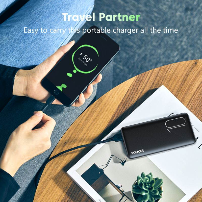 ROMOSS Power Bank 10000mAh (17mm) Ultra Slim Portable Charger with Dual Output Port Powerbank with LED Display Ultra-Compact External Battery for Smartphone, iPhone, Samsung Galaxy, Tablet and More