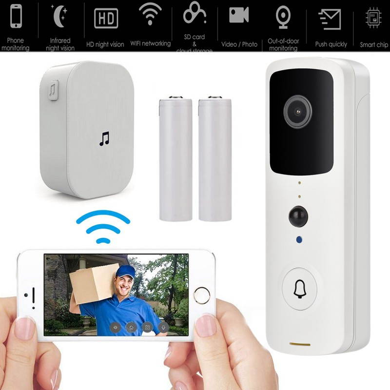 WiFi 720P Video Doorbell Camera Waterproof IP65 Wireless Doorbell With Cloud Storage And Security Camera With Chime And Battery Two-Way Talk, PIR Motion Detection Night Vision