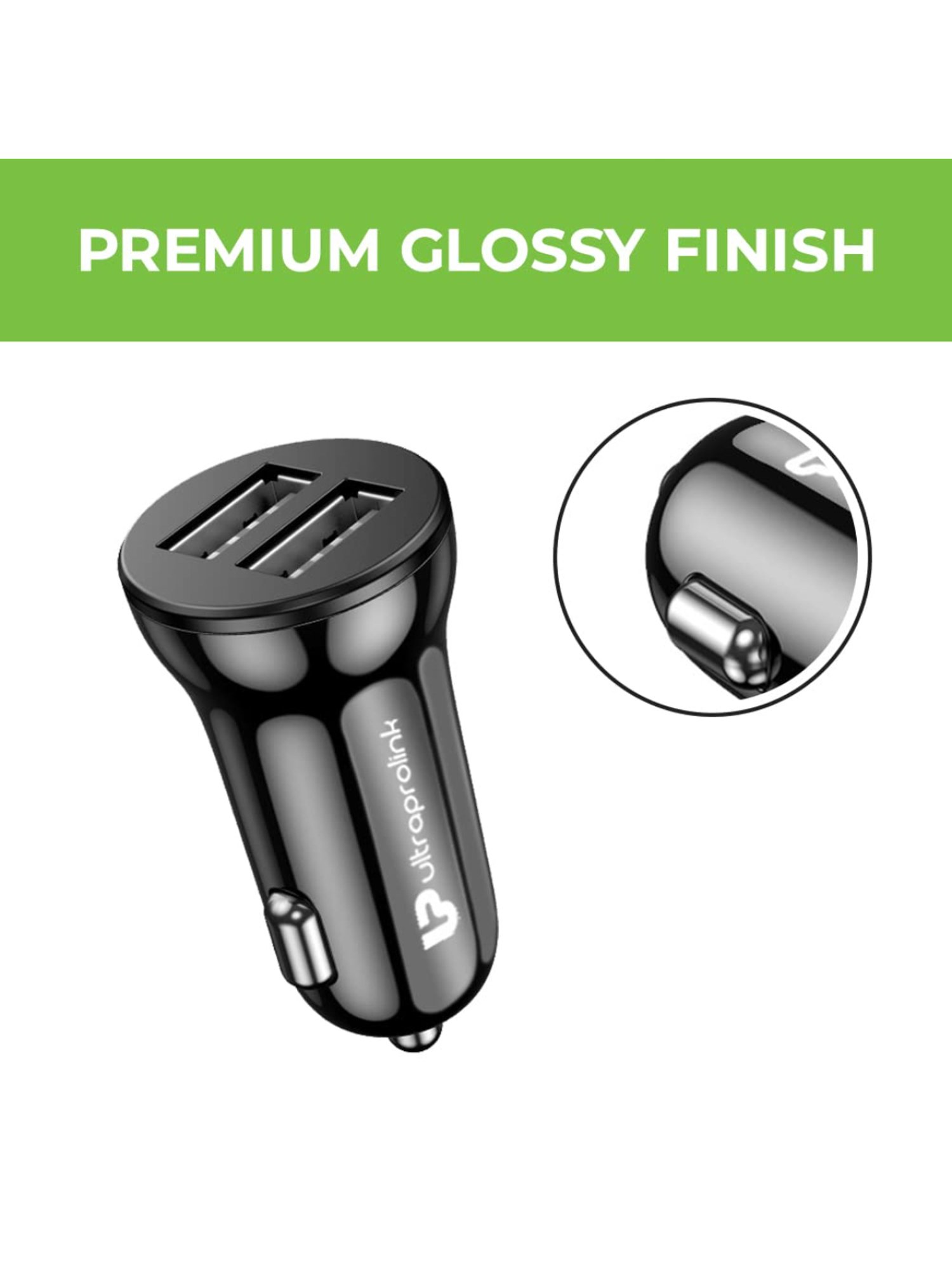 UltraProlink Mach12 UM1144C Fast Car Charger with Dual USB Ports, 2.4A/12W with Type C 1M Cable