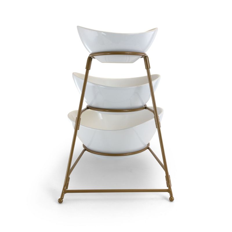 Gibson 3 Tiered Oval Chip And Dip Set With Metal Rack 