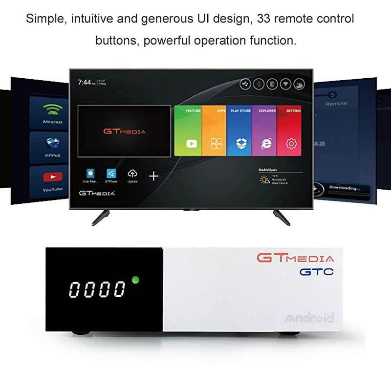 GTC Android 60 TV Box 4K Free to air FTA Satellite TV Receiver DVBS2 Digital ATSC Converter Box TV Tuner with WiFi 24Ghz BT40 3D H265 MPEG24 PVR Recording Smart TV Box