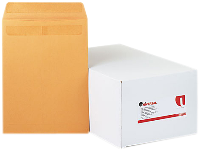 Universal 35291 Self-Stick File-Style Envelope  Contemporary  12 1/2 x 9 1/2  Brown  250/box