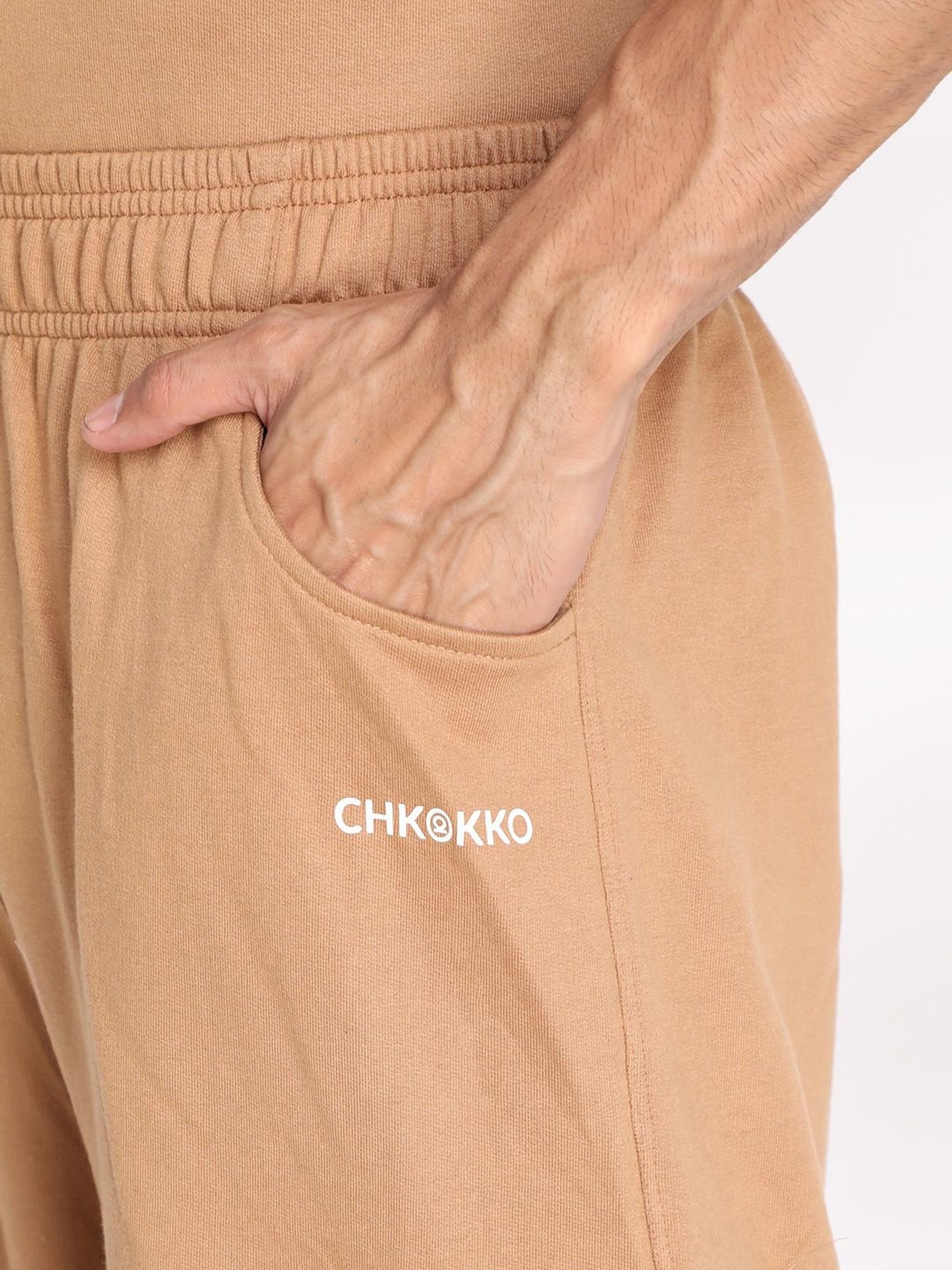 Chkokko Camel Cotton Relaxed Fit Track Pants