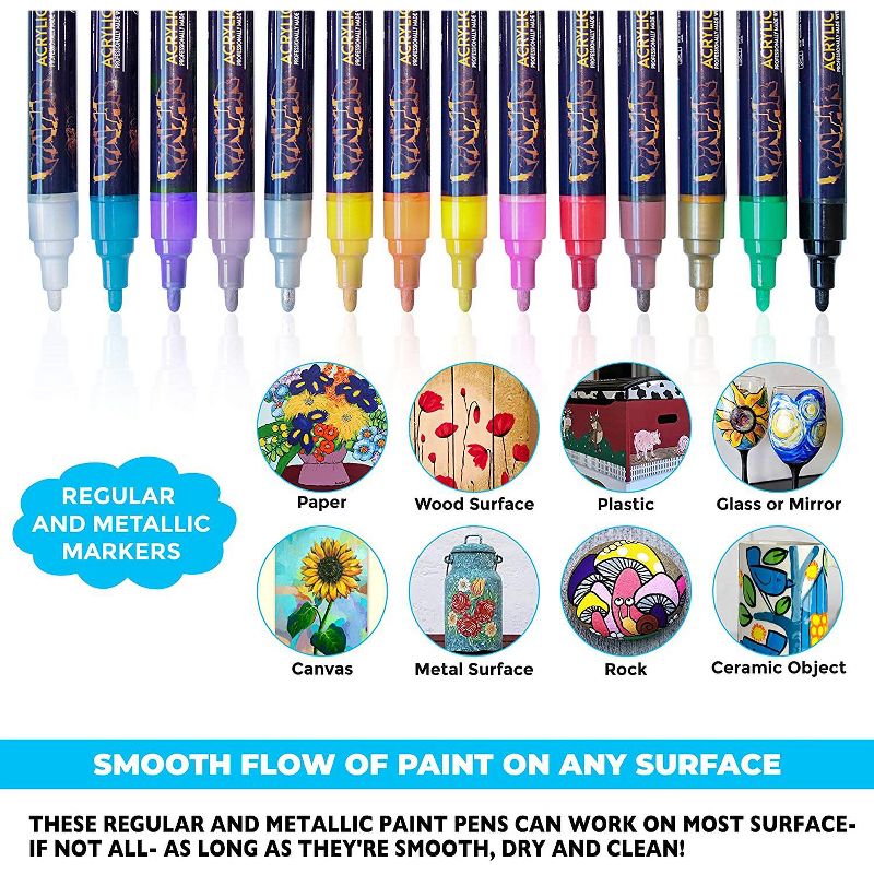 Pintar Art Supply Premium Acrylic Paint Pens - 14 Colors