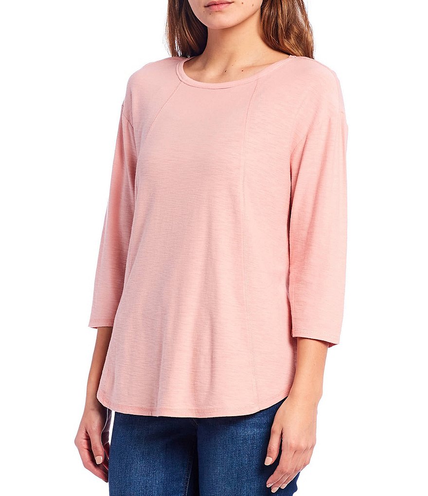 Westbound 3/4 Sleeve Seam Solid Cotton Blend Tee