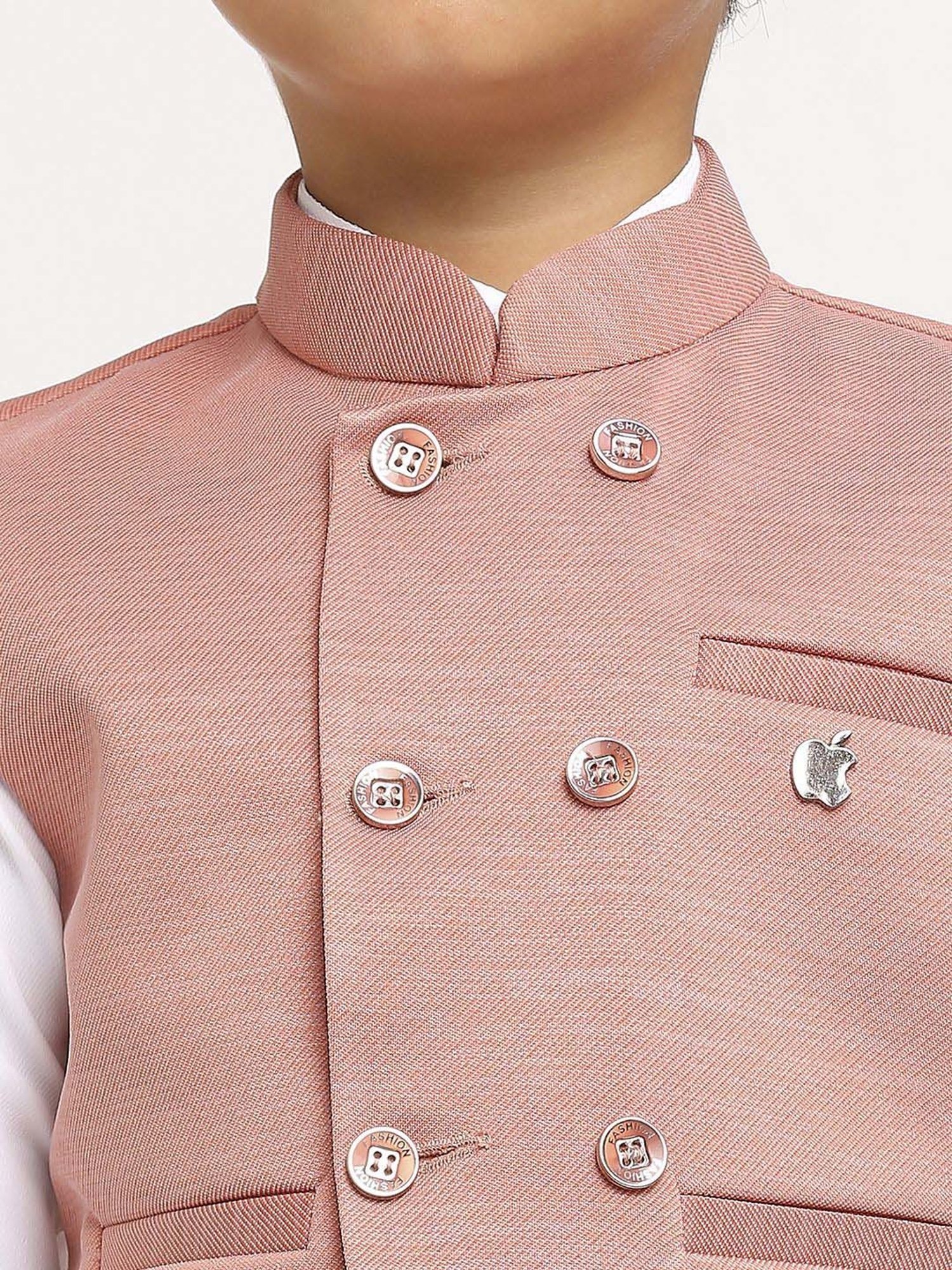 Kids Island Boys Peach Solid Full Sleeves Suit Set