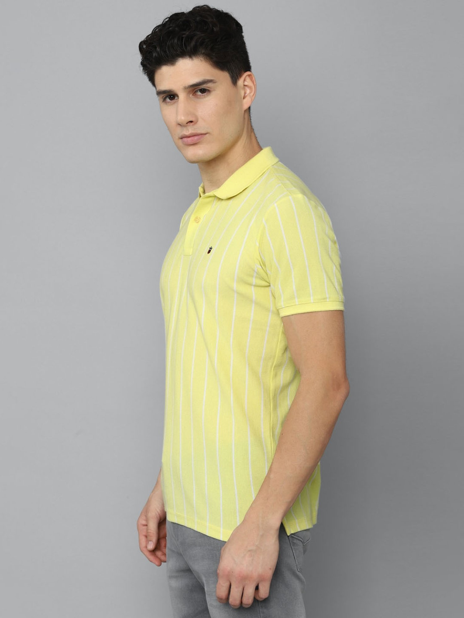Louis Philippe Sport Yellow Cotton Slim Fit Striped Polo T-Shirt