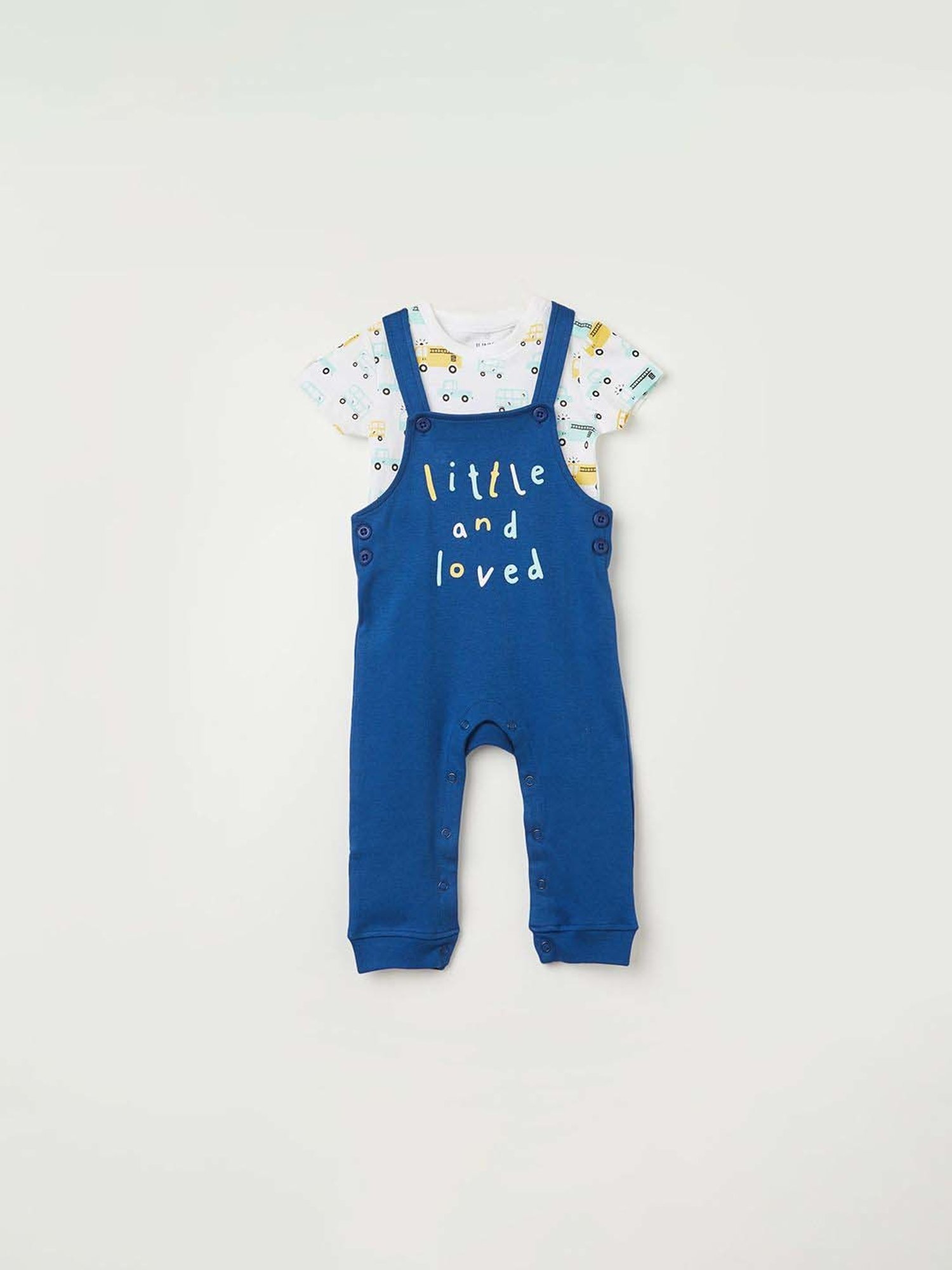 Juniors by Lifestyle Blue & White Cotton Printed Dungaree Set