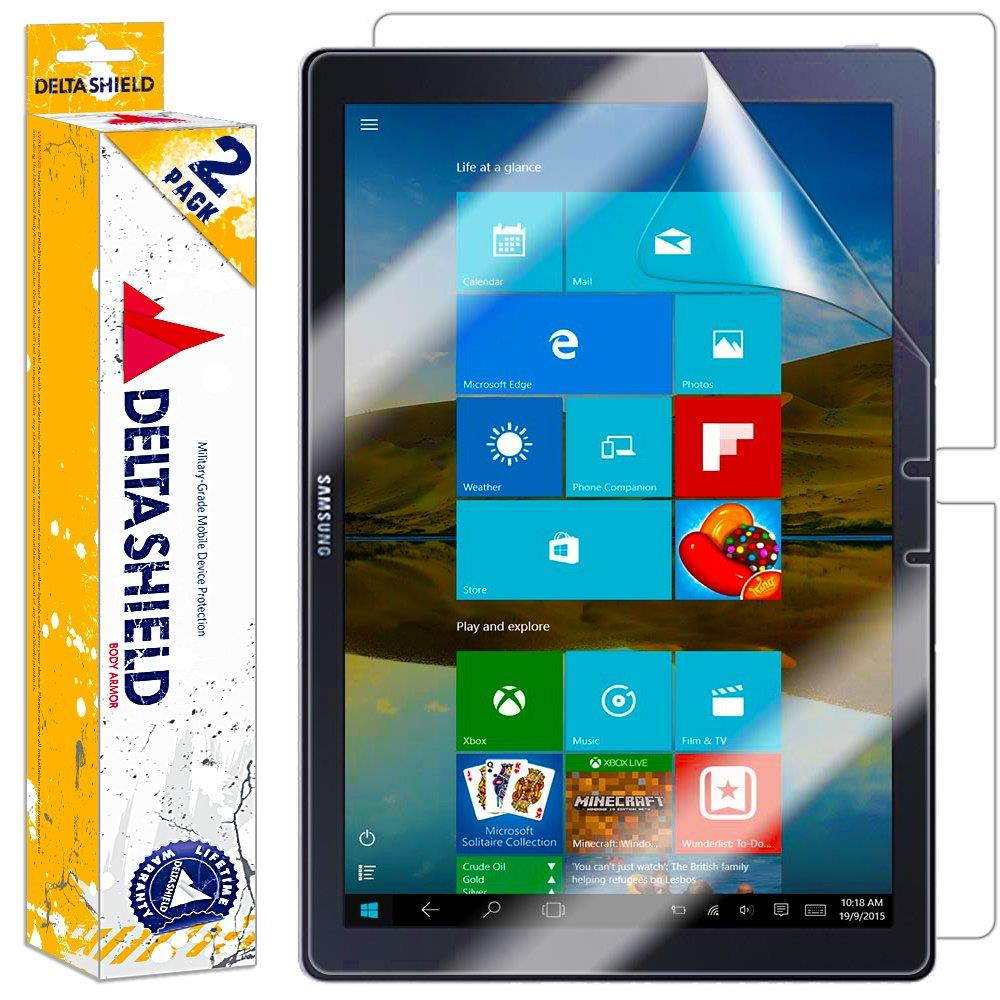 DeltaShield Full Body Skin for Samsung Galaxy TabPro S 12 inch (Tablet Only)(2-Pack)(Screen Protector Included) Front and Back Protector BodyArmor Non-Bubble Military-Grade Clear HD Film
