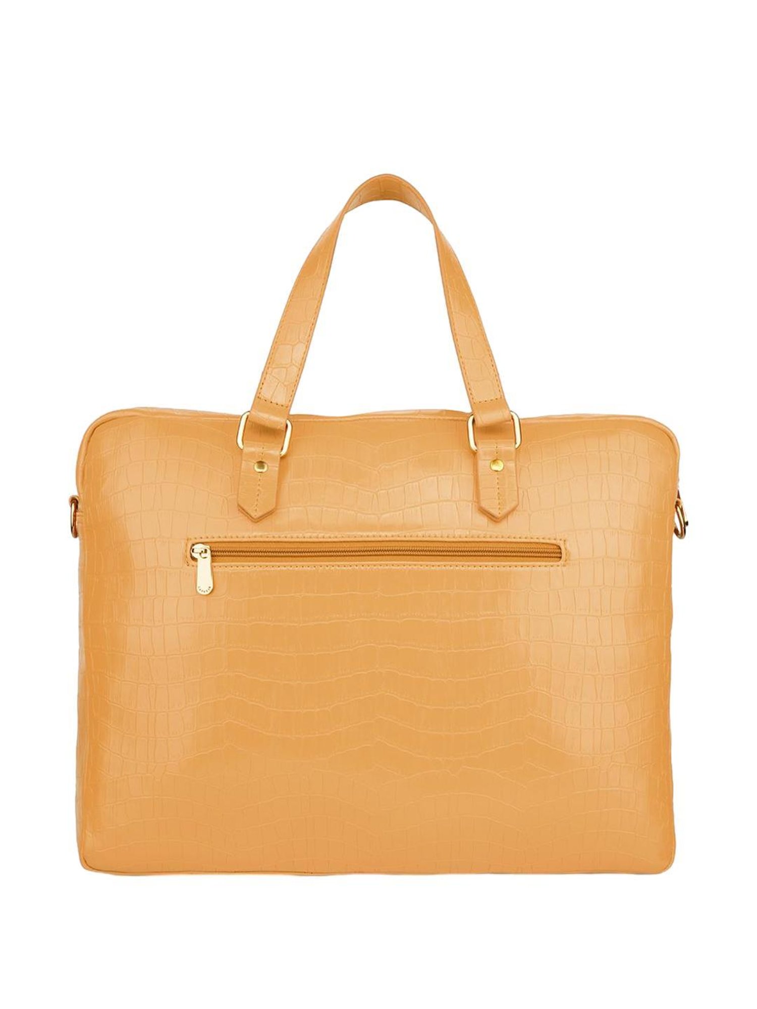 Caprese Rylee Yellow Textured Large Laptop Messenger Bag