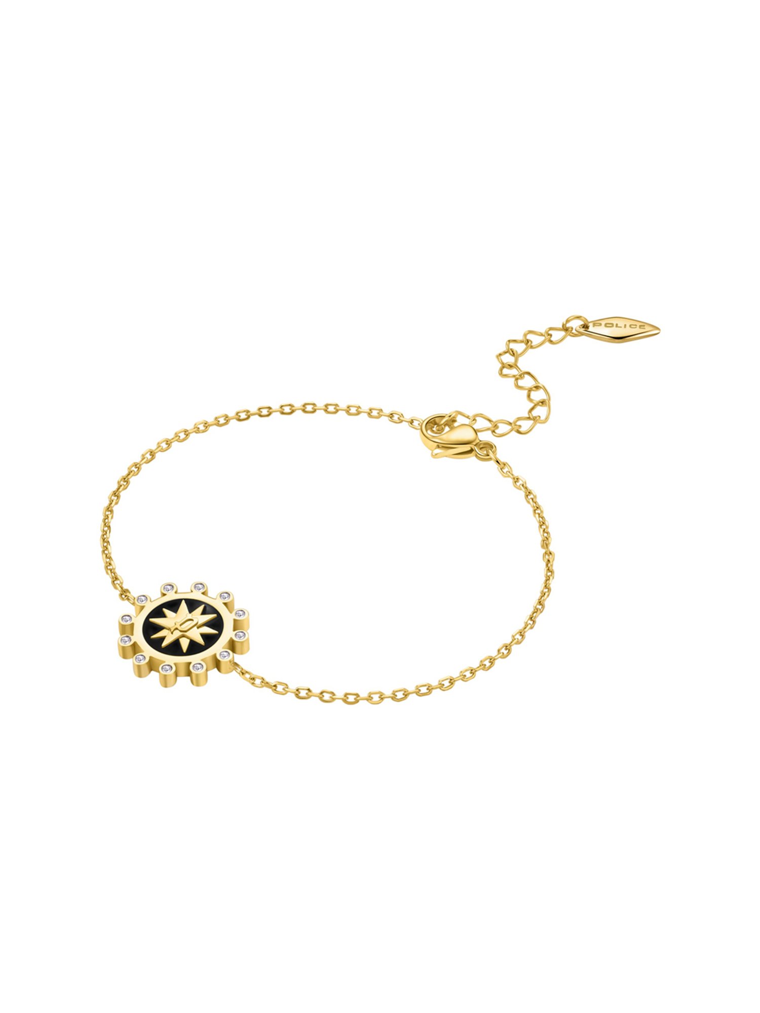 Police Stellar Motif With Enamel Flexible fit Black Flexible fit Bracelet for Women