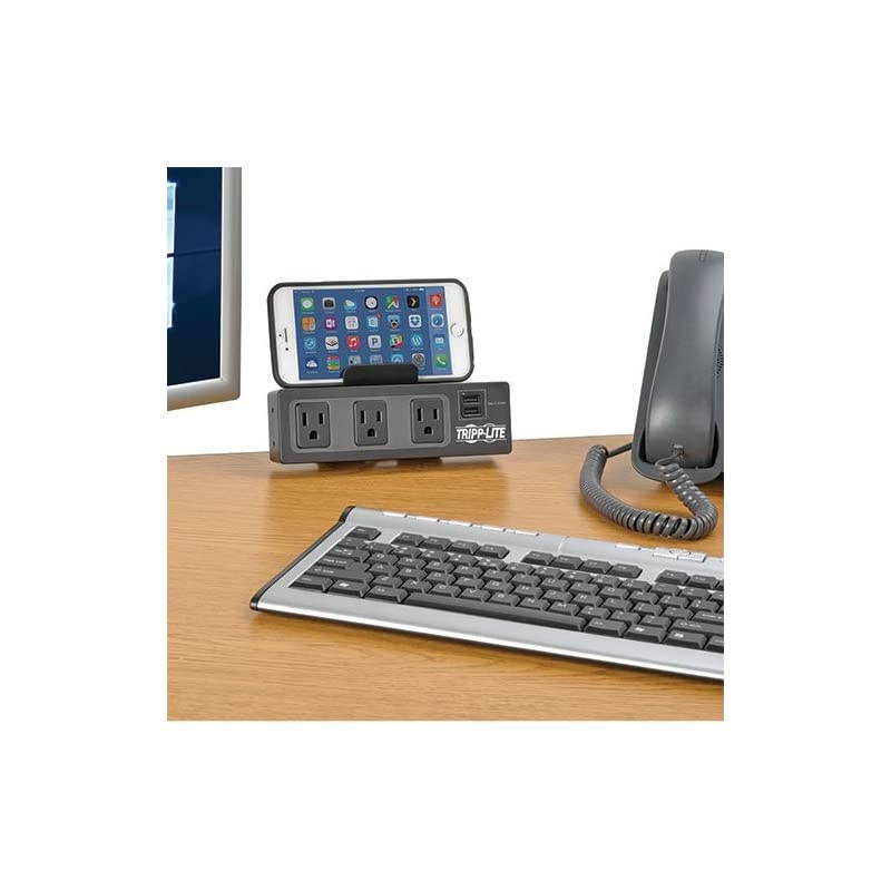 3 Outlet Surge Protector Power Strip with Desk Clamp, 10ft. Cord, 510 Joules, 2 USB Charging Ports, Black, $20K Insurance & (TLP310USBC)