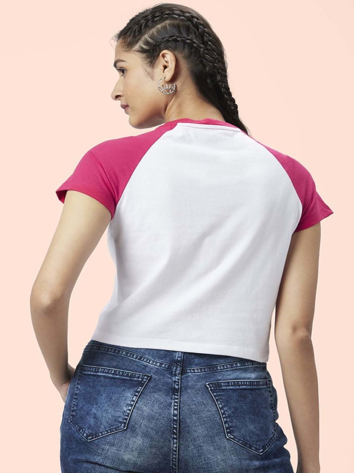 People by Pantaloons White Cotton Printed Crop T-Shirt