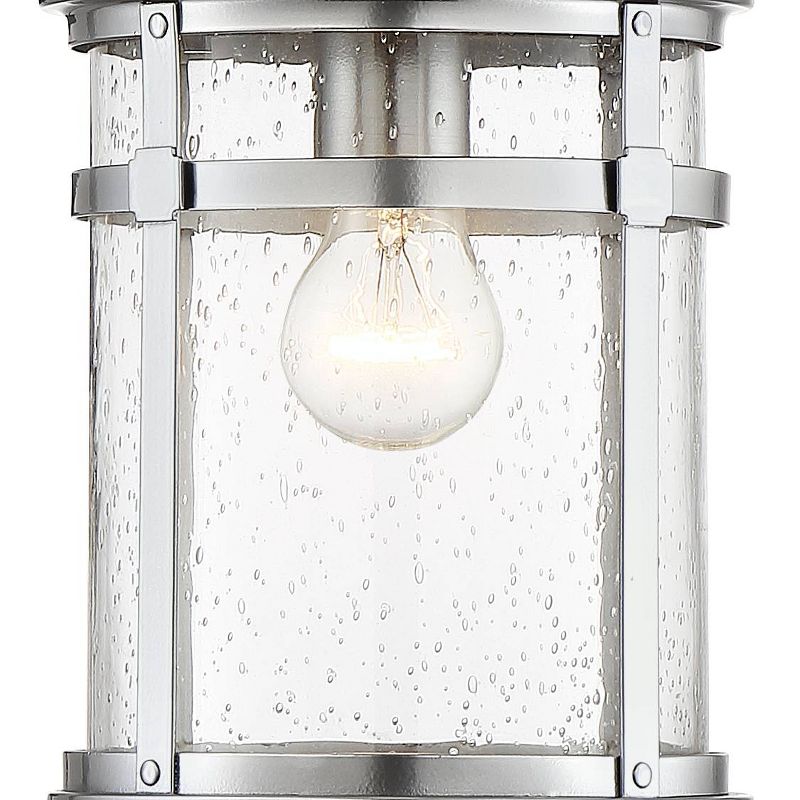 Franklin Iron Works Industrial Outdoor Lighting Hanging Lantern Chrome 13 1/2" Clear Seedy Glass for Exterior House Porch Patio