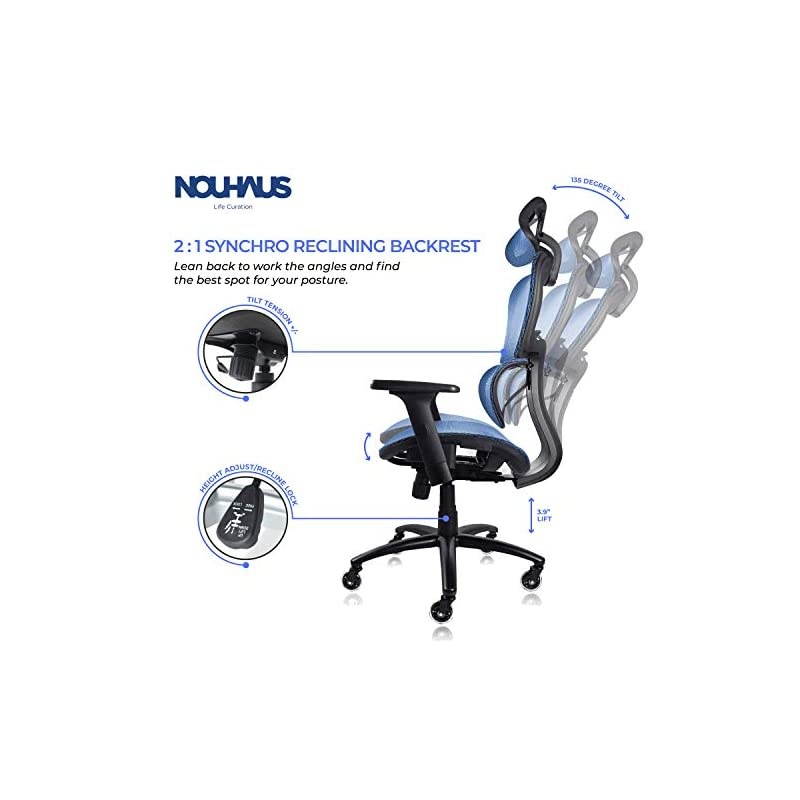 Ergo3D Ergonomic Office Chair - Rolling Desk Chair with 4D Adjustable Armrest, 3D Lumbar Support and Blade Wheels - Mesh Computer Chair, Gaming Chairs, Executive Swivel Chair (Blue)