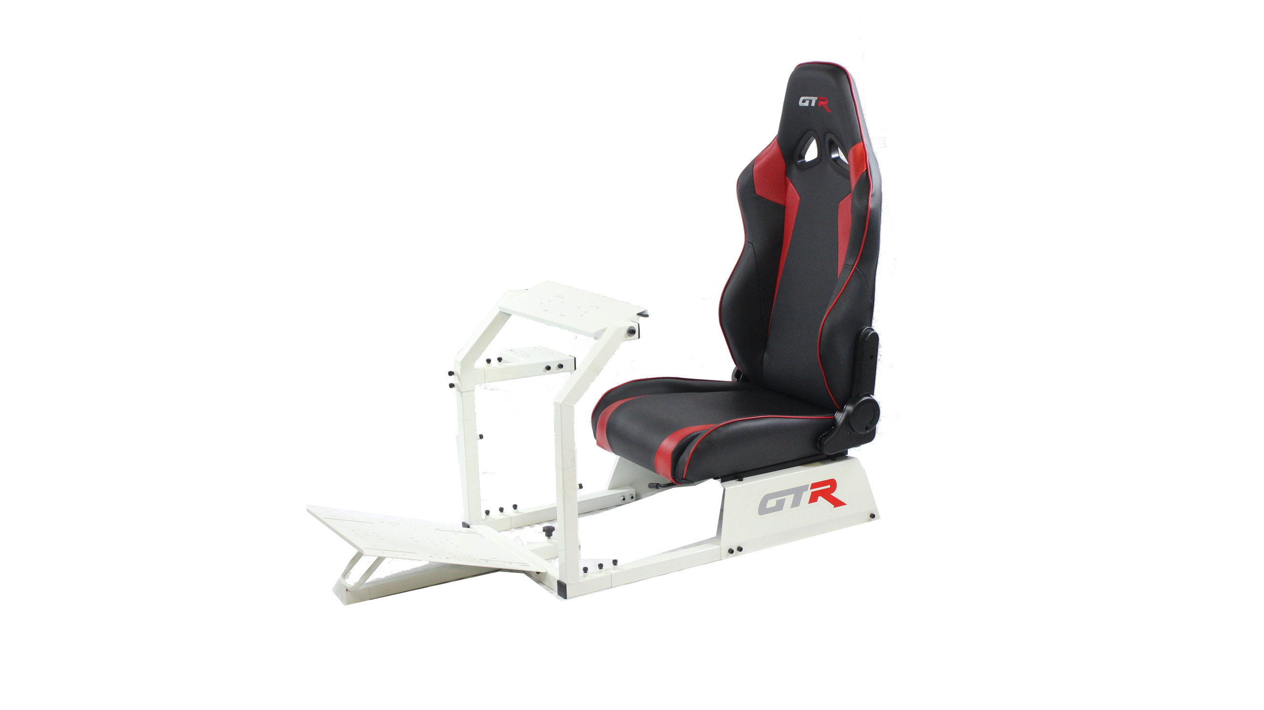 GTR Simulator GTA-WHT-S105LBK GTA Model Racing Simulator White Frame with Black Real Racing Seat, Driving Simulator Cockpit Gaming Chair with Gear Shifter Mount