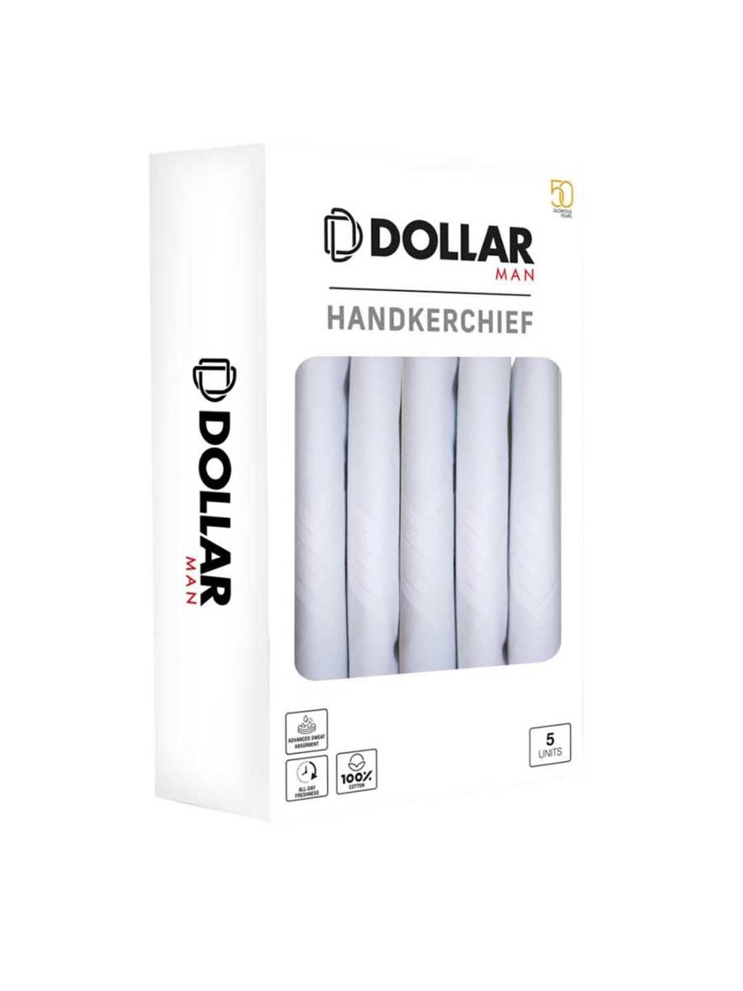 Dollar White Solid Handkerchiefs for Men - Pack of 5