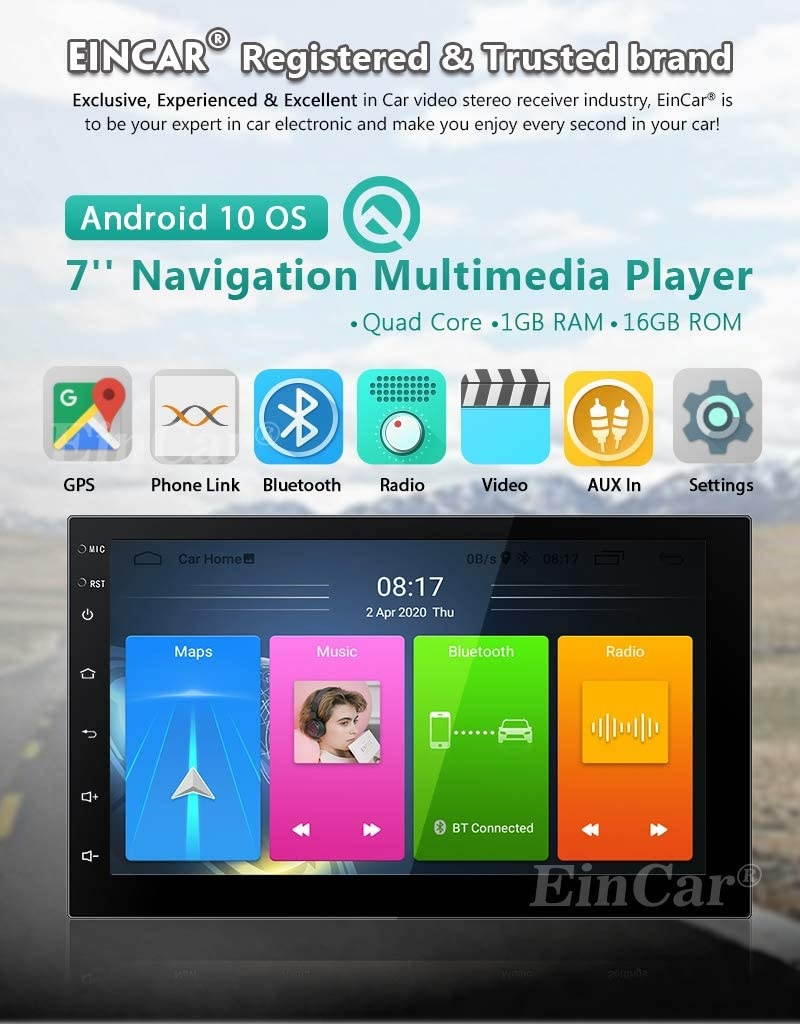 Android 10.0 Car Stereo Touch Screen Car Radios with Bluetooth Double Din Head Unit 7 inch GPS Navigation 2 Din Video Music Player in Dash Headunit Support WiFi Mirror Link Steering Wheel Control FM