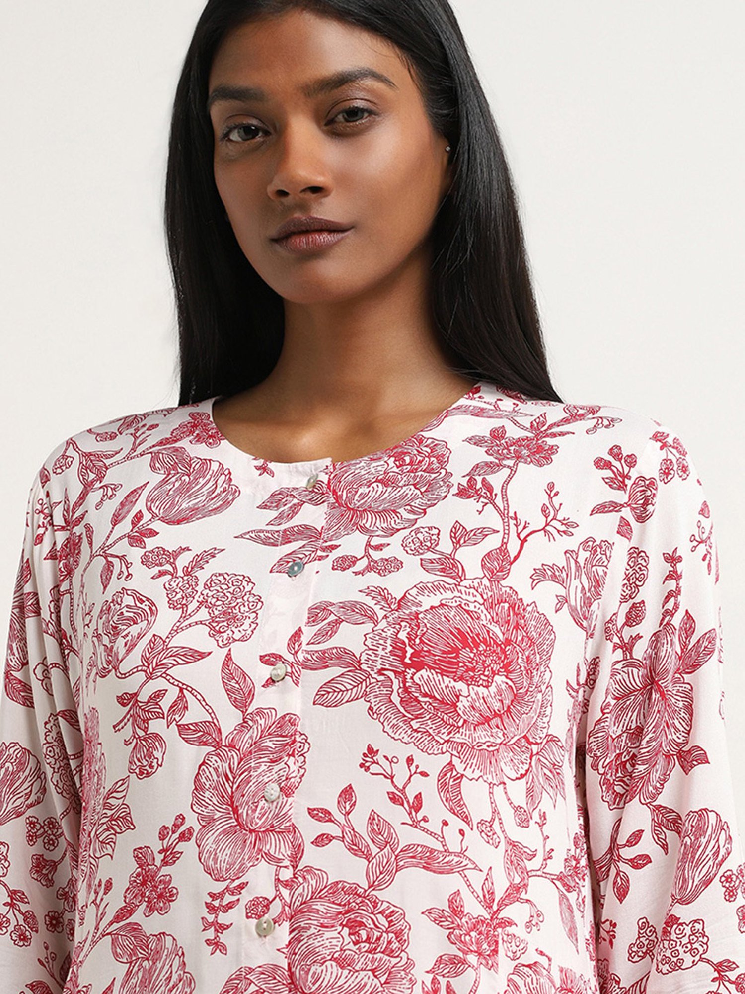 Zuba by Westside Red Rose Printed A-line Kurta