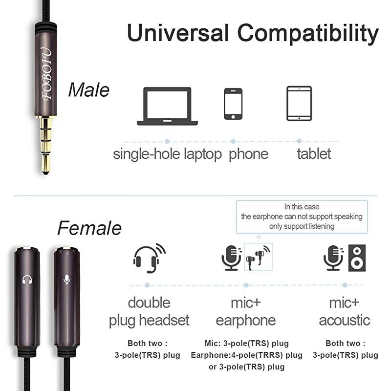 2 Pack Headphone Splitter Adapter  Headset Splitter Separate Headphones and Mic Jack 35mm Splitter for PS4 Xbox One Laptops PC Gaming Headset Tablet Smartphone