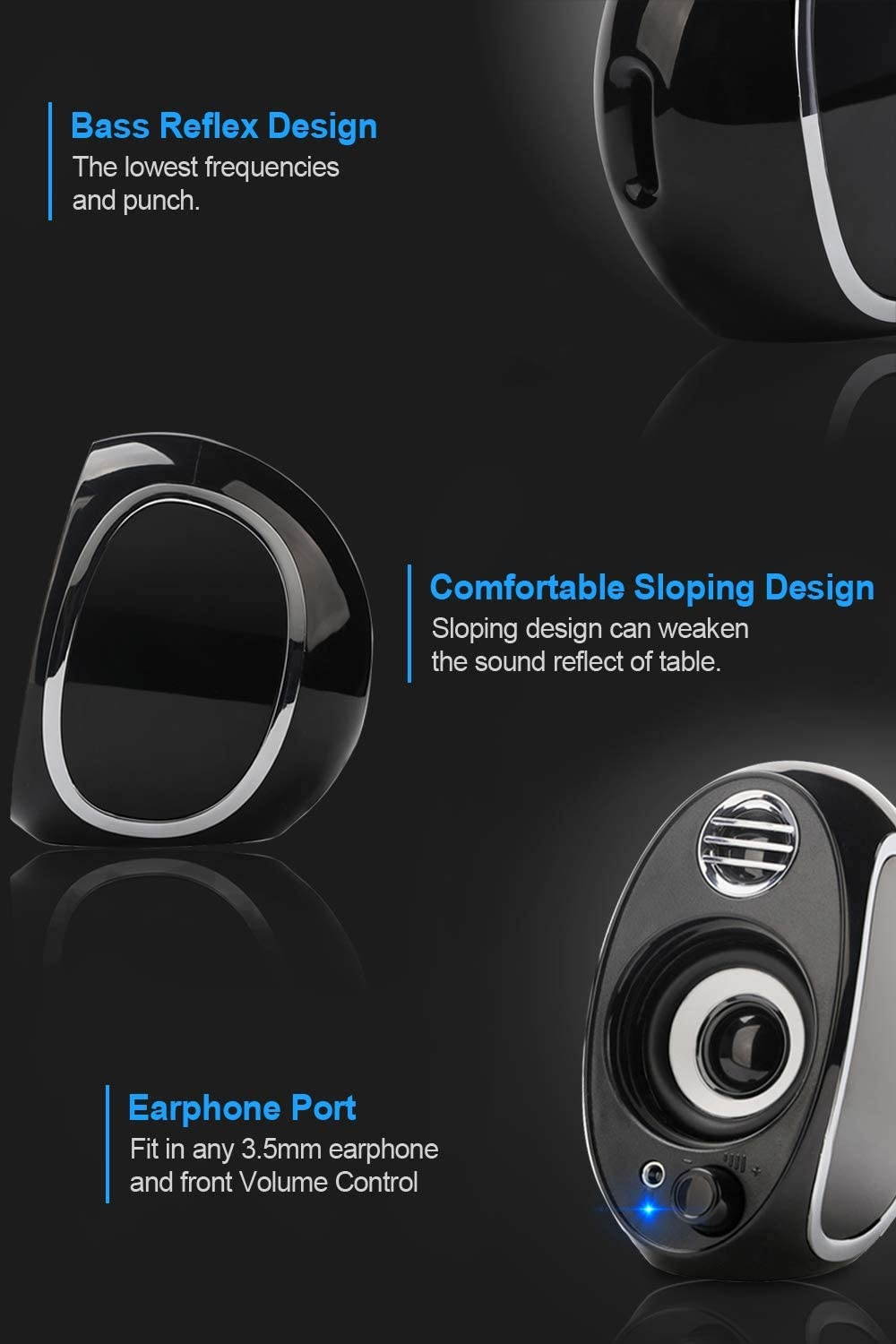 Computer Speakers, BONKS 10W PC Powered Speakers USB Speaker Monitor Speakers for Desktop Computer/PC/TV/Laptop Gaming Speaker