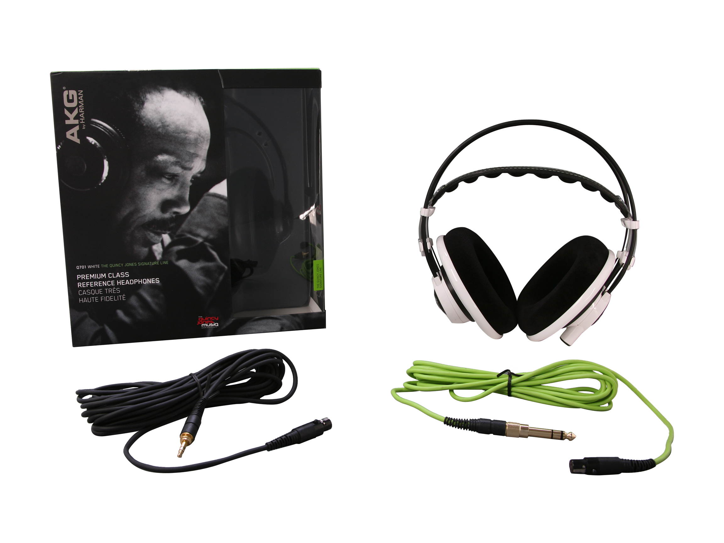 AKG White with Lime Accents Q701WHT Over-Ear Quincy Jones Signature Line Reference-Class Premium Headphone (White)